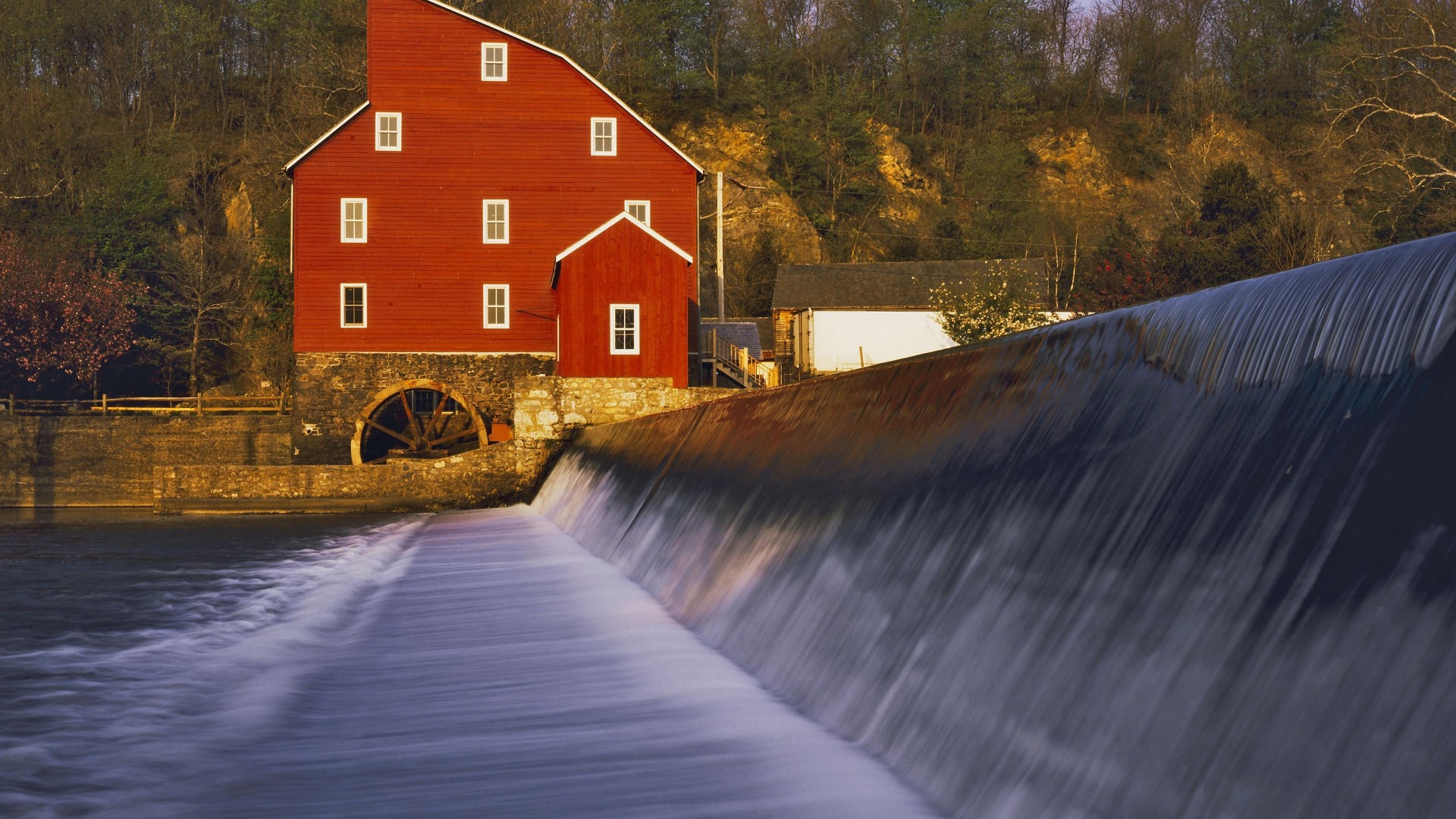 New Jersey, Travels, Red water mill, Picturesque landscapes, 1920x1080 Full HD Desktop