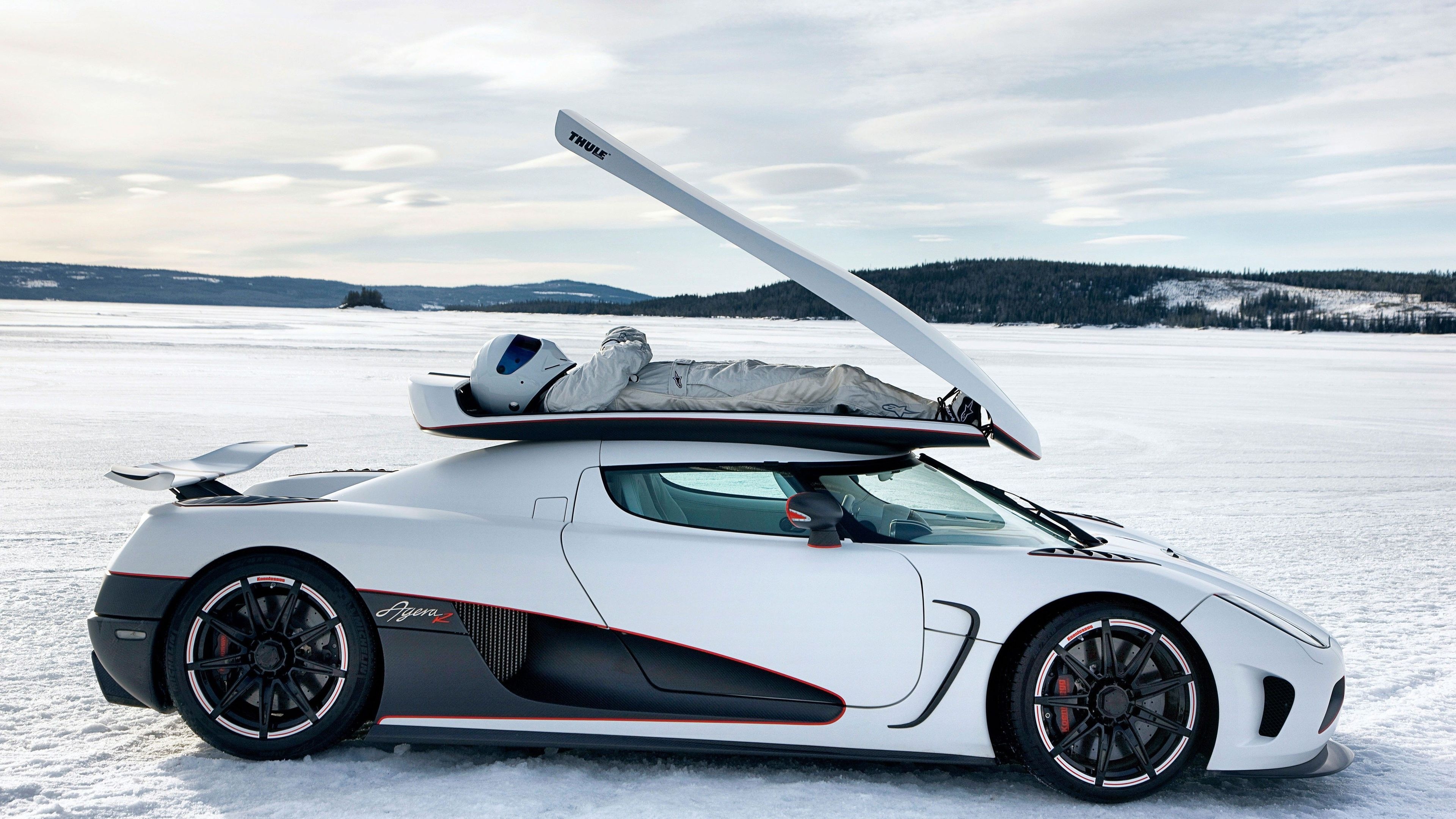 Koenigsegg Agera R and a Stig on a ice lake, HD wallpapers worth, Amazing speed, Unforgettable experience, 3840x2160 4K Desktop