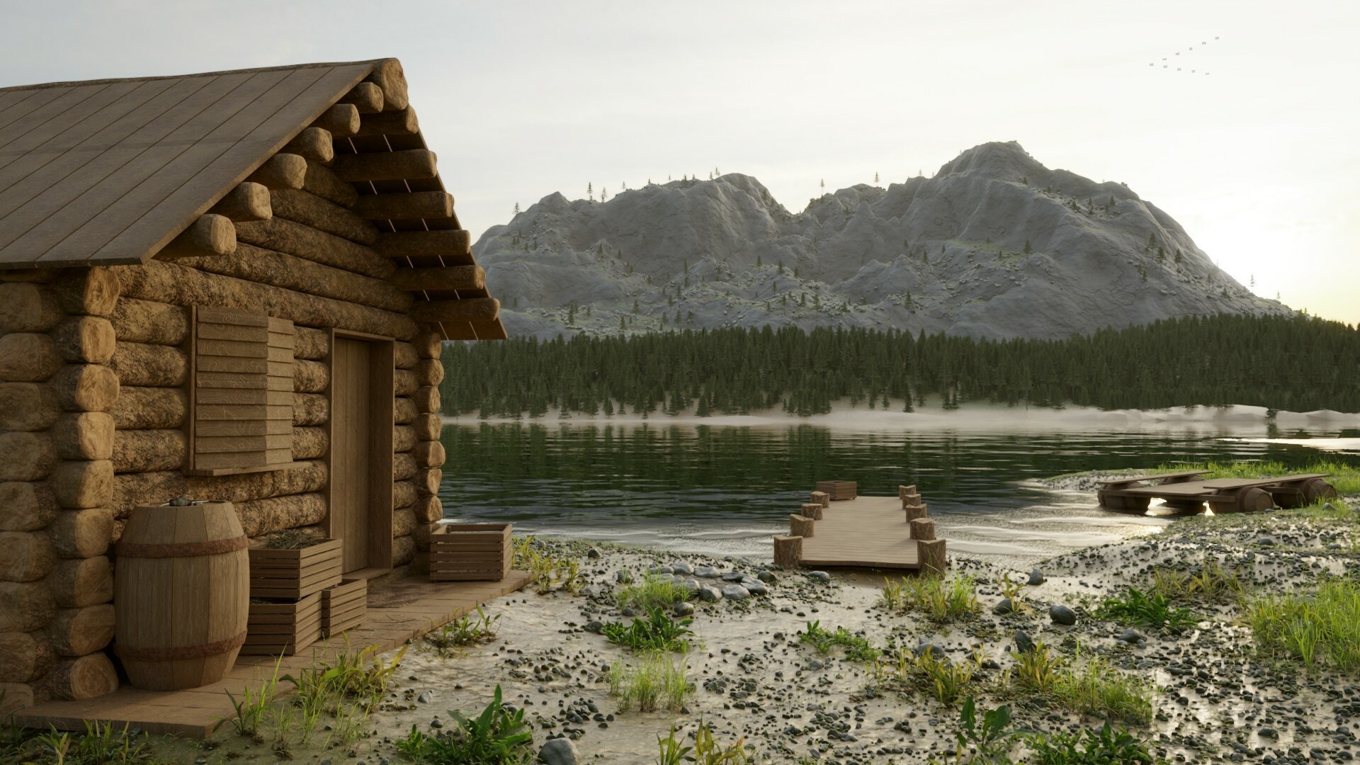Kevin Lorengel log cabin, Beach location, 1920x1080 Full HD Desktop
