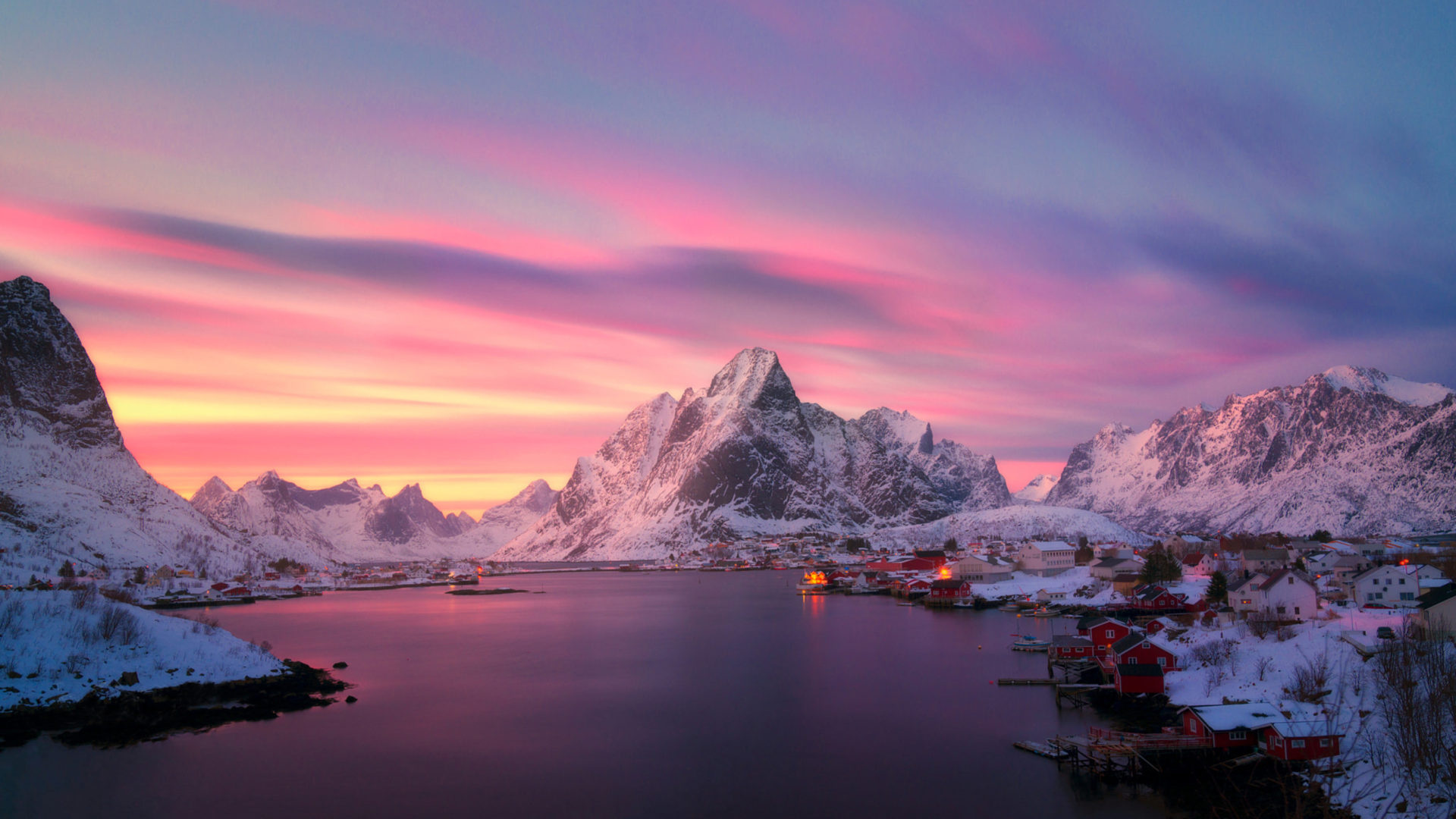 Lofoten fishing village, Dusk ambiance, Norway's beauty, Tranquil waters, 1920x1080 Full HD Desktop