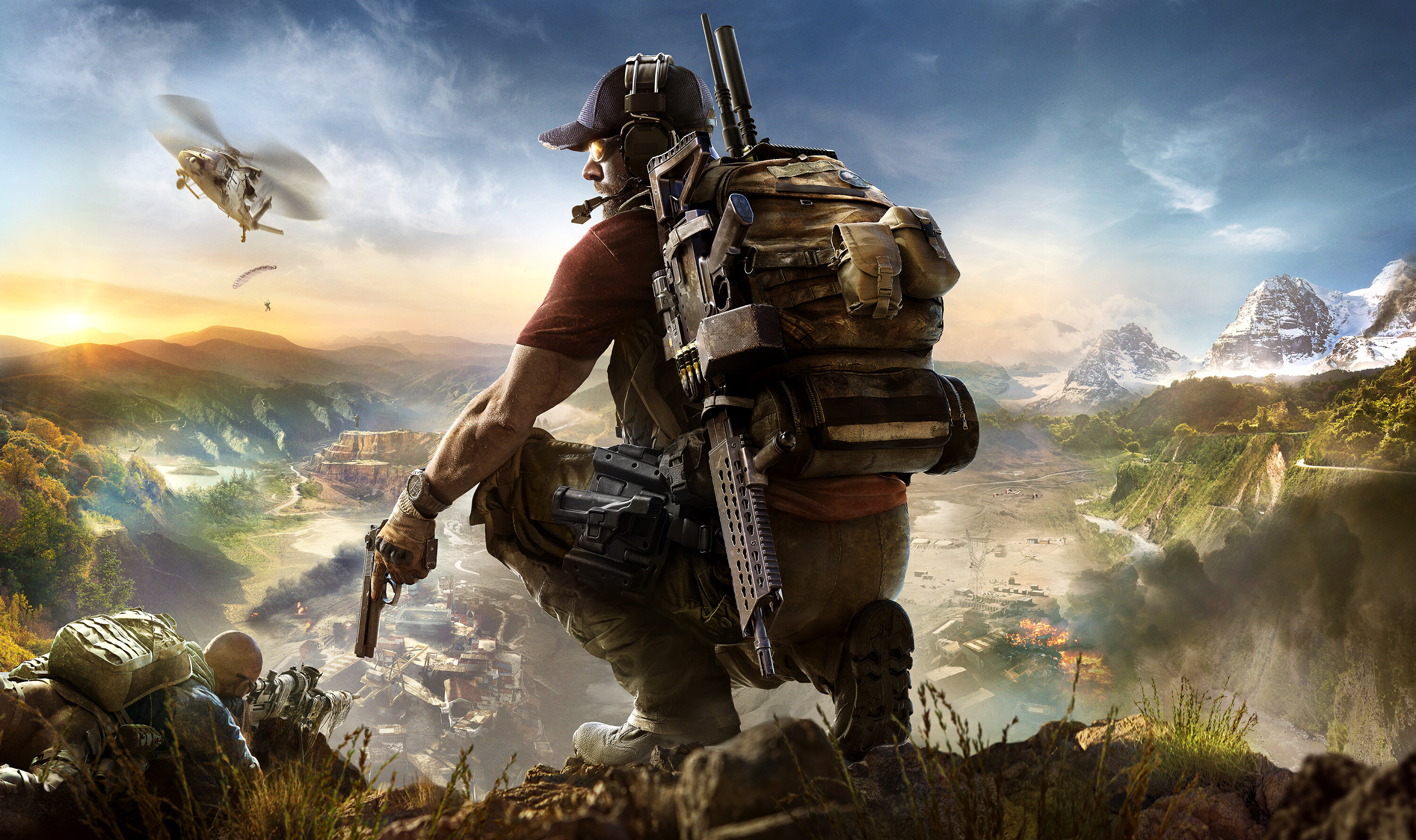 Ghost Recon: Wildlands: A tactical cover-based shooter game, A third-person perspective with an optional first-person view for gun aiming. 3000x1780 HD Wallpaper.