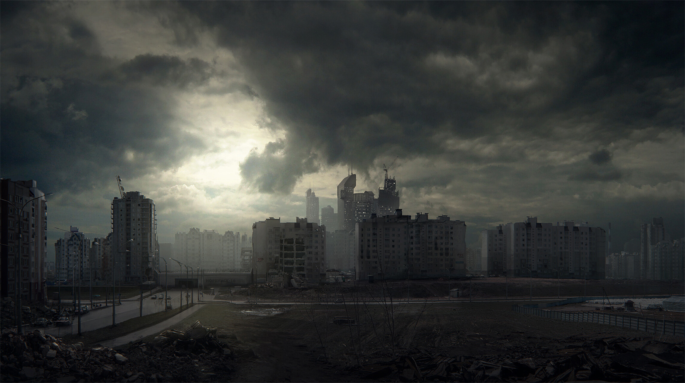 Ghost Town: The settlement that was abandoned as a result of a natural or human-made disaster. 2290x1280 HD Background.