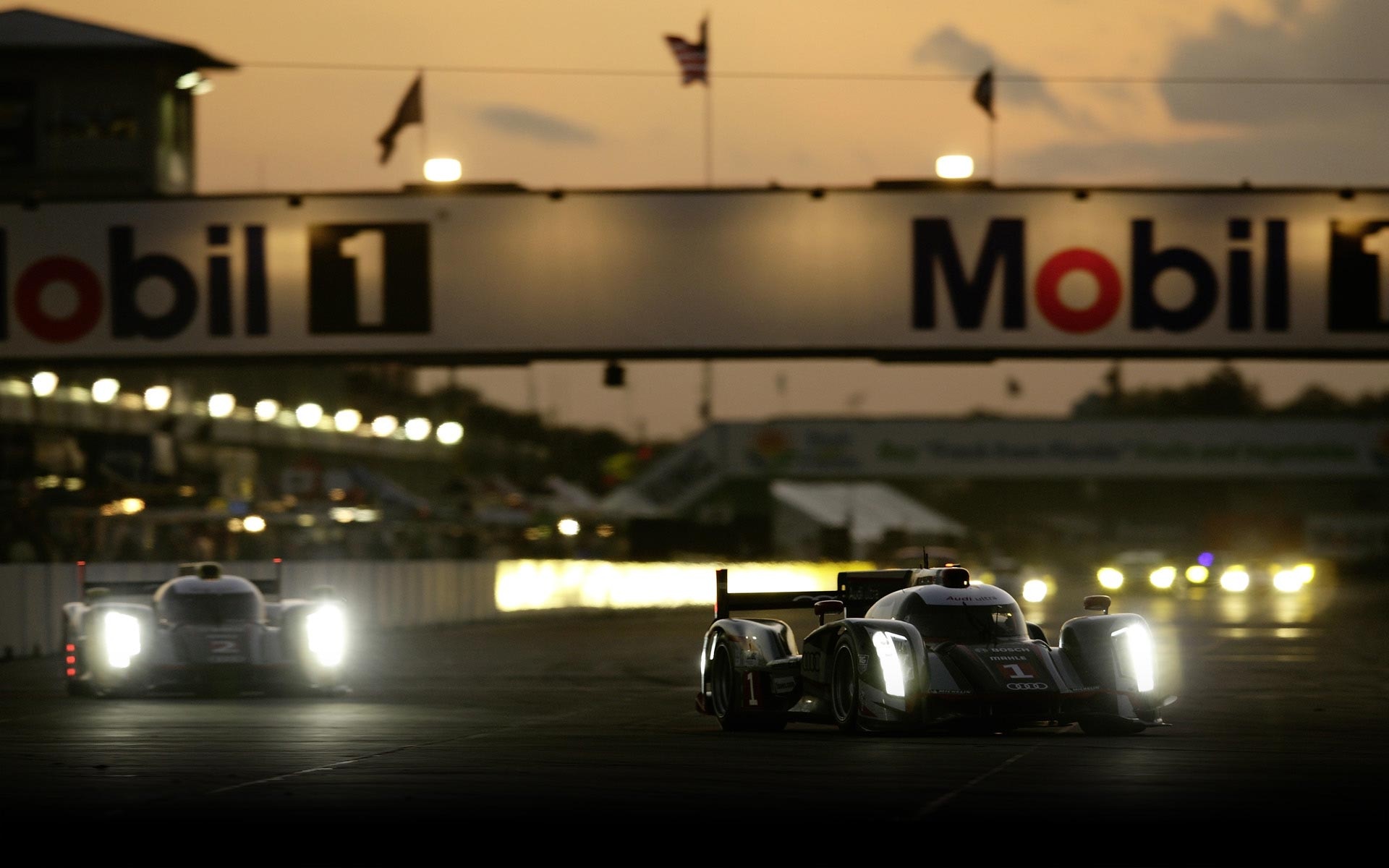 Audi motorsport, Le Mans racecars at night, Thrilling racing experience, Audi's power, 1920x1200 HD Desktop