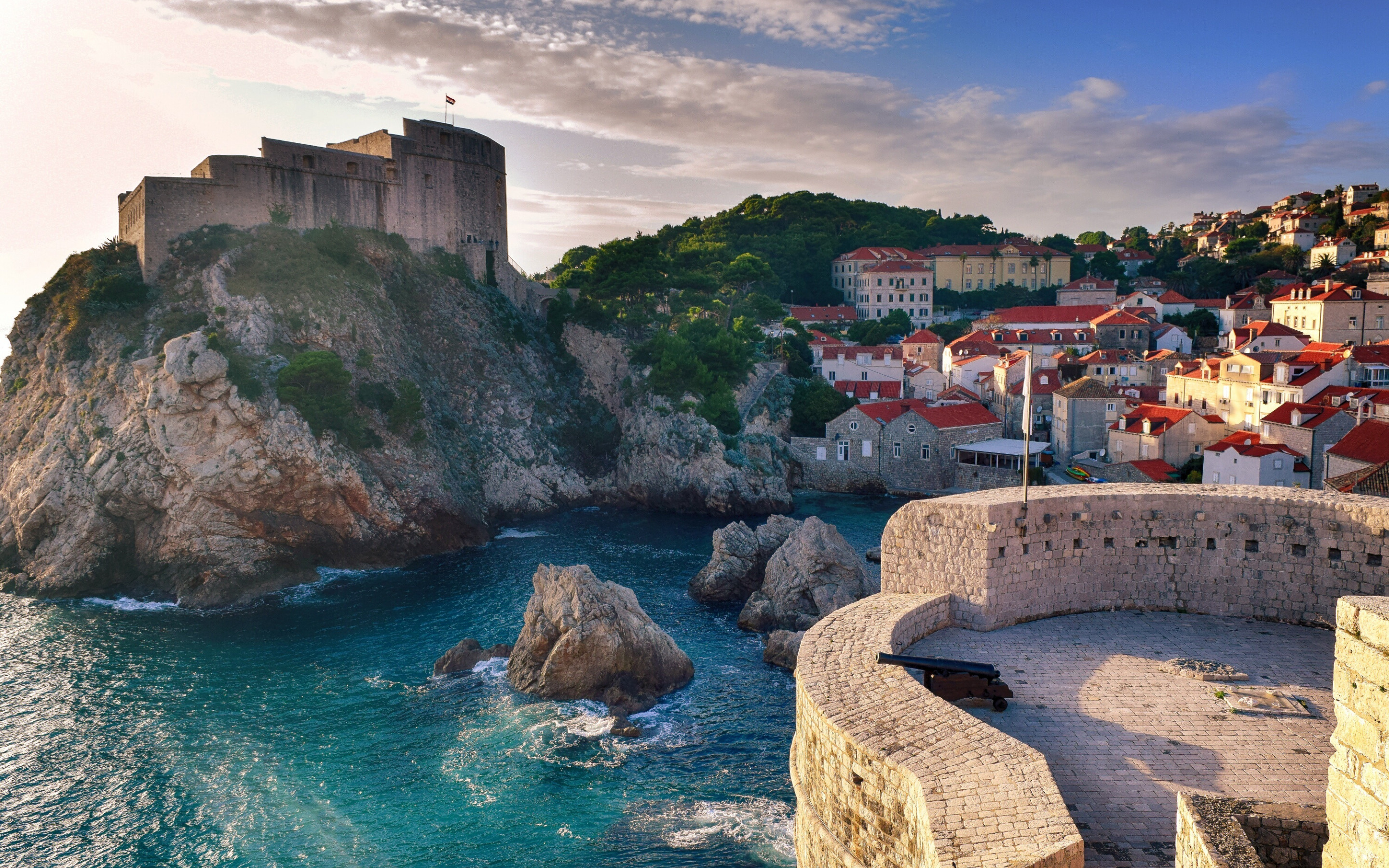 Dubrovnik fortress, Croatia bay, Evening coast, Mediterranean sea, 2880x1800 HD Desktop