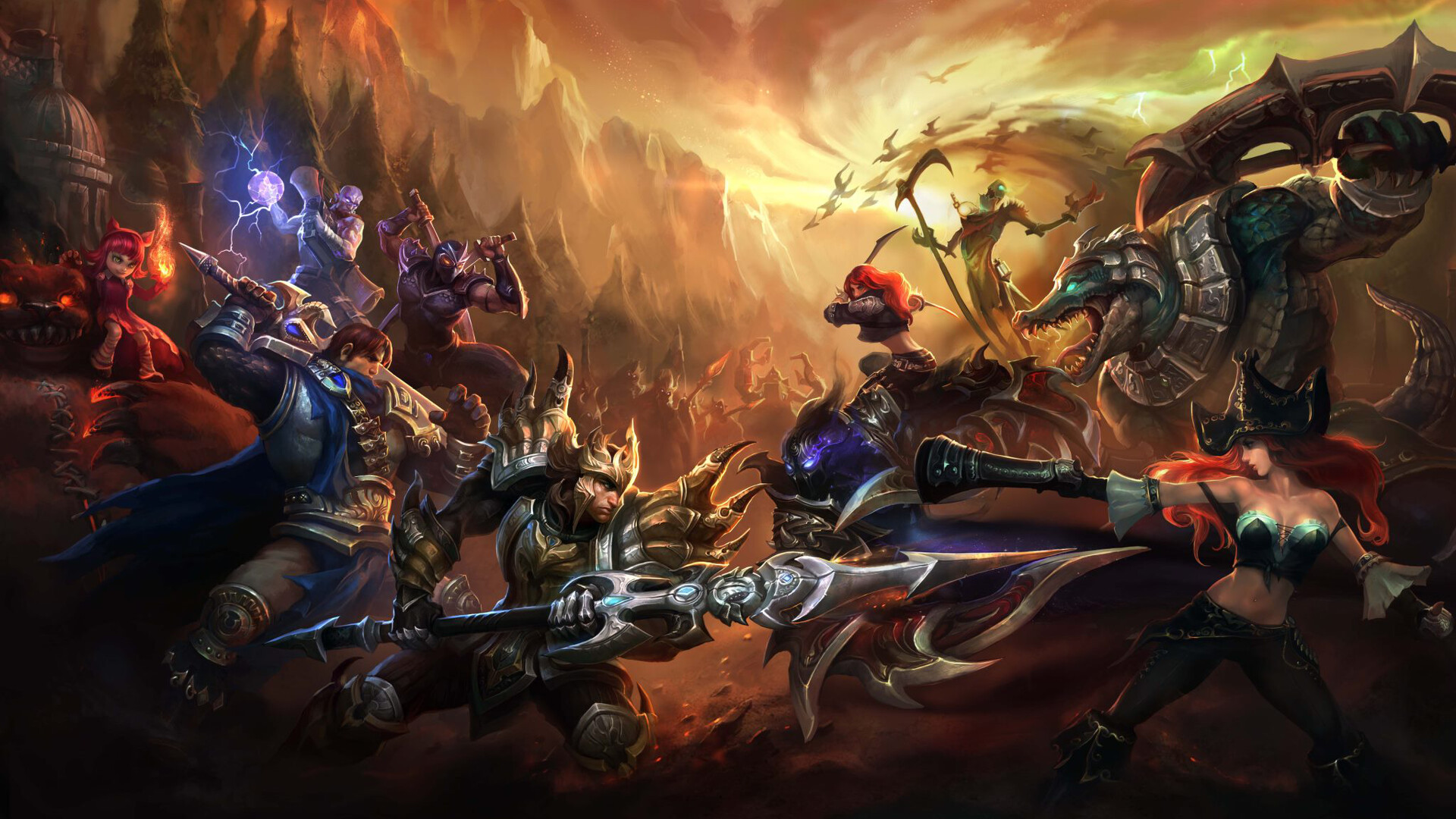 Garen: League of Legends playable characters, Champions in a battle, Popular MOBA, Competitive online video game. 1920x1080 Full HD Background.