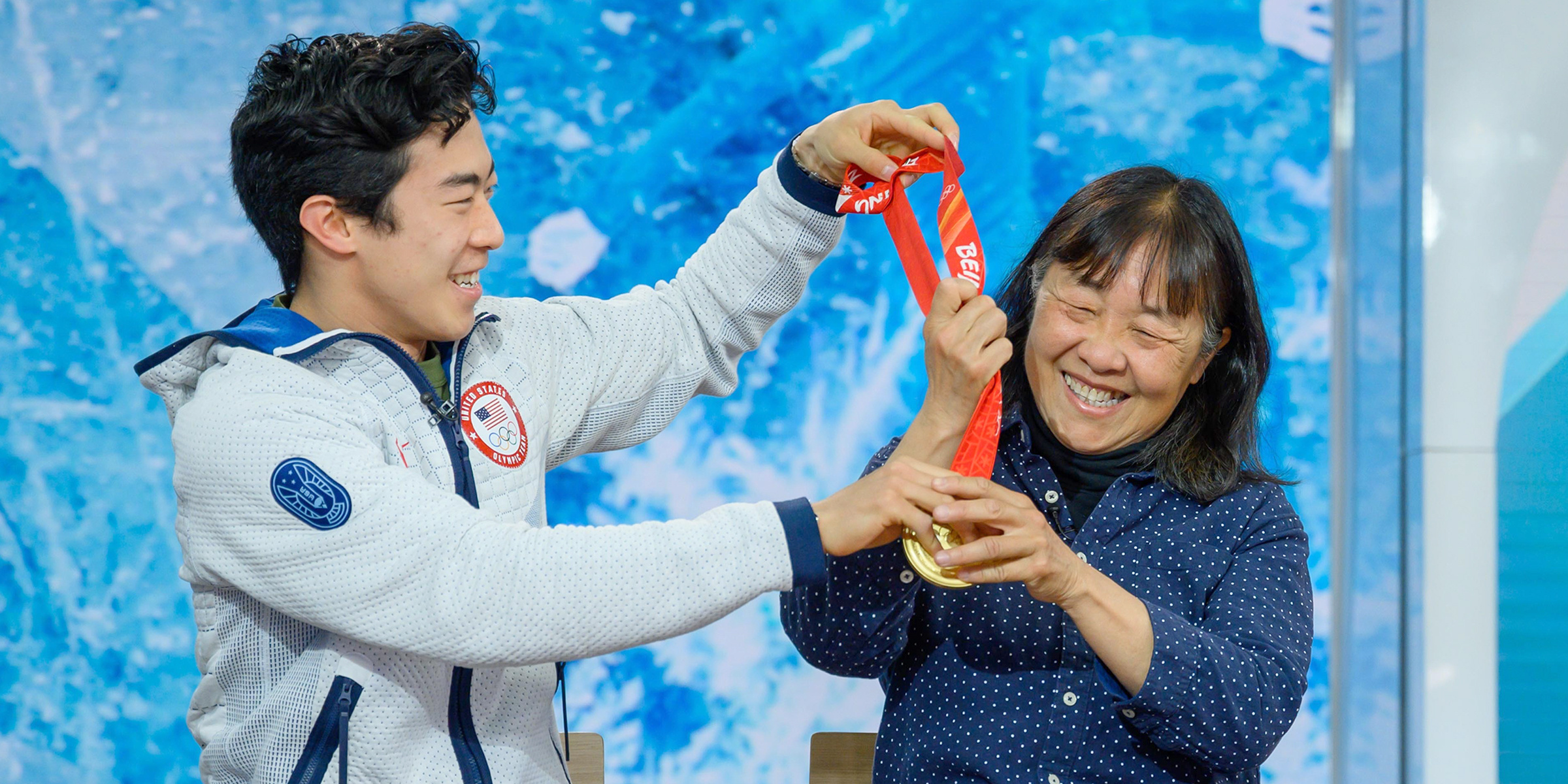 Nathan Chen, Gold medal surprise, Touching moment, Sports, 2400x1200 Dual Screen Desktop