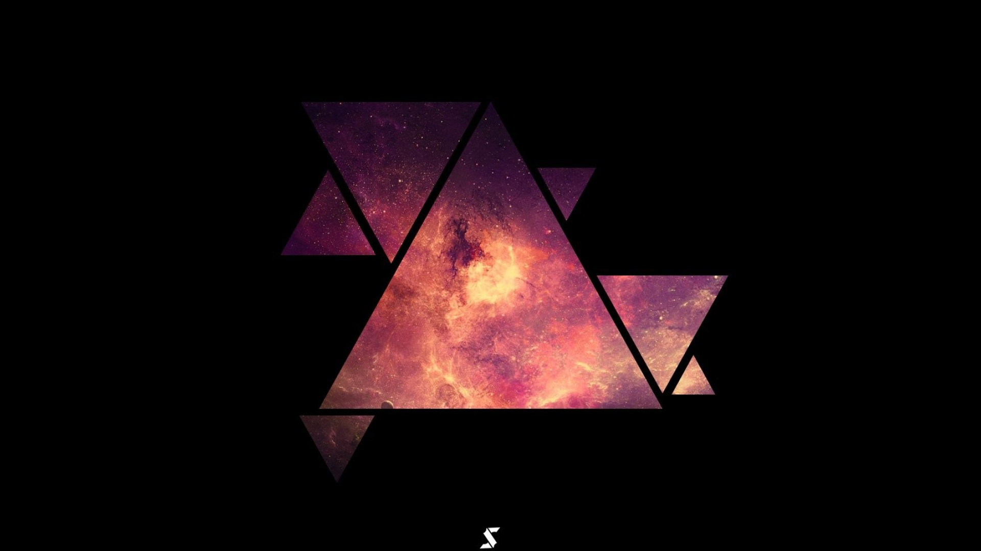 Hipster element, Galaxy within triangle, Cosmic vibes, Geometric illusions, Artistic concept, 1920x1080 Full HD Desktop