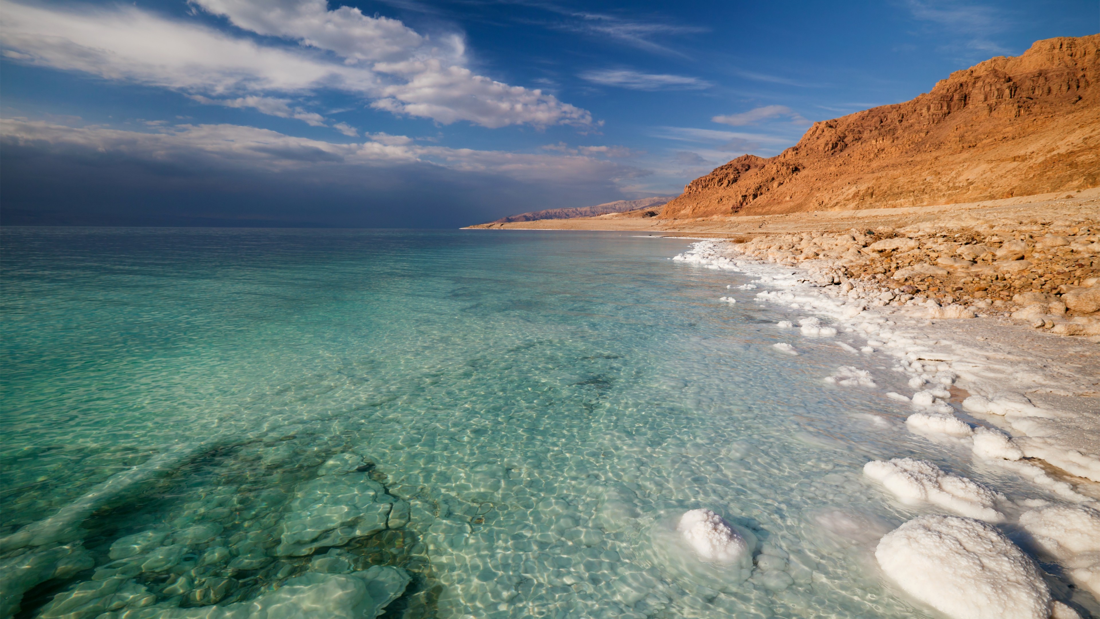 Israel, Dead Sea, Salt nature, Sky and clouds, 3840x2160 4K Desktop