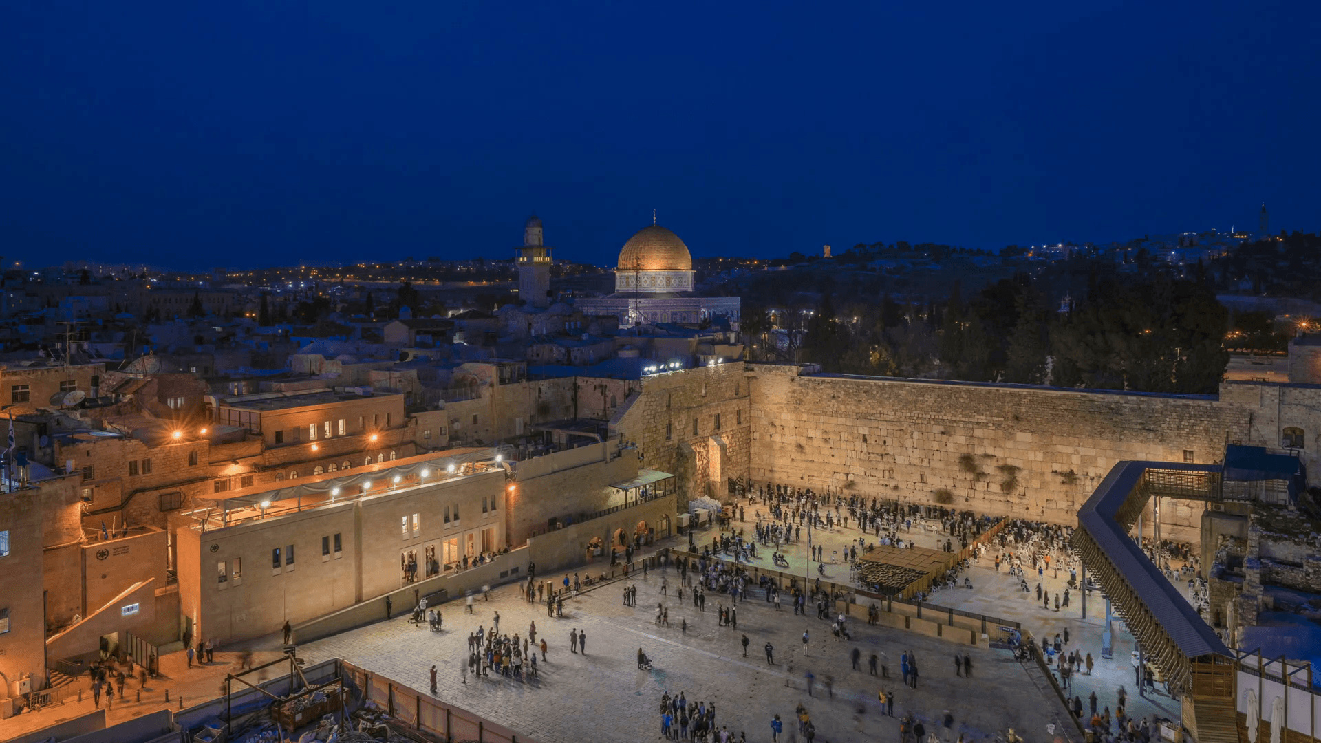 Jerusalem: The Western Wall, Old City, Nightscape. 1920x1080 Full HD Background.