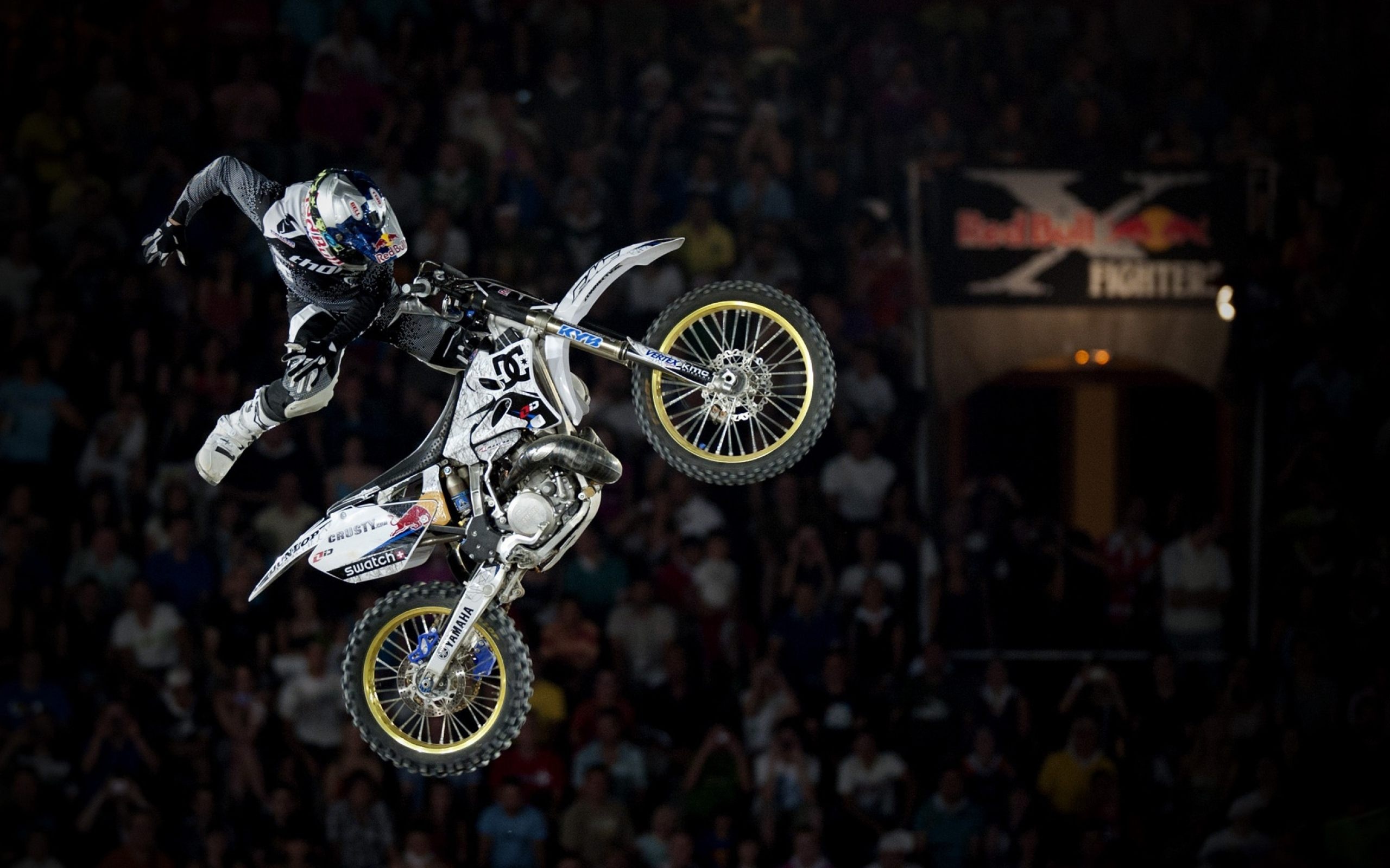 Stunt: Red Bull X Fighters motorcycle stunt riding competition, Dirt bike. 2560x1600 HD Wallpaper.