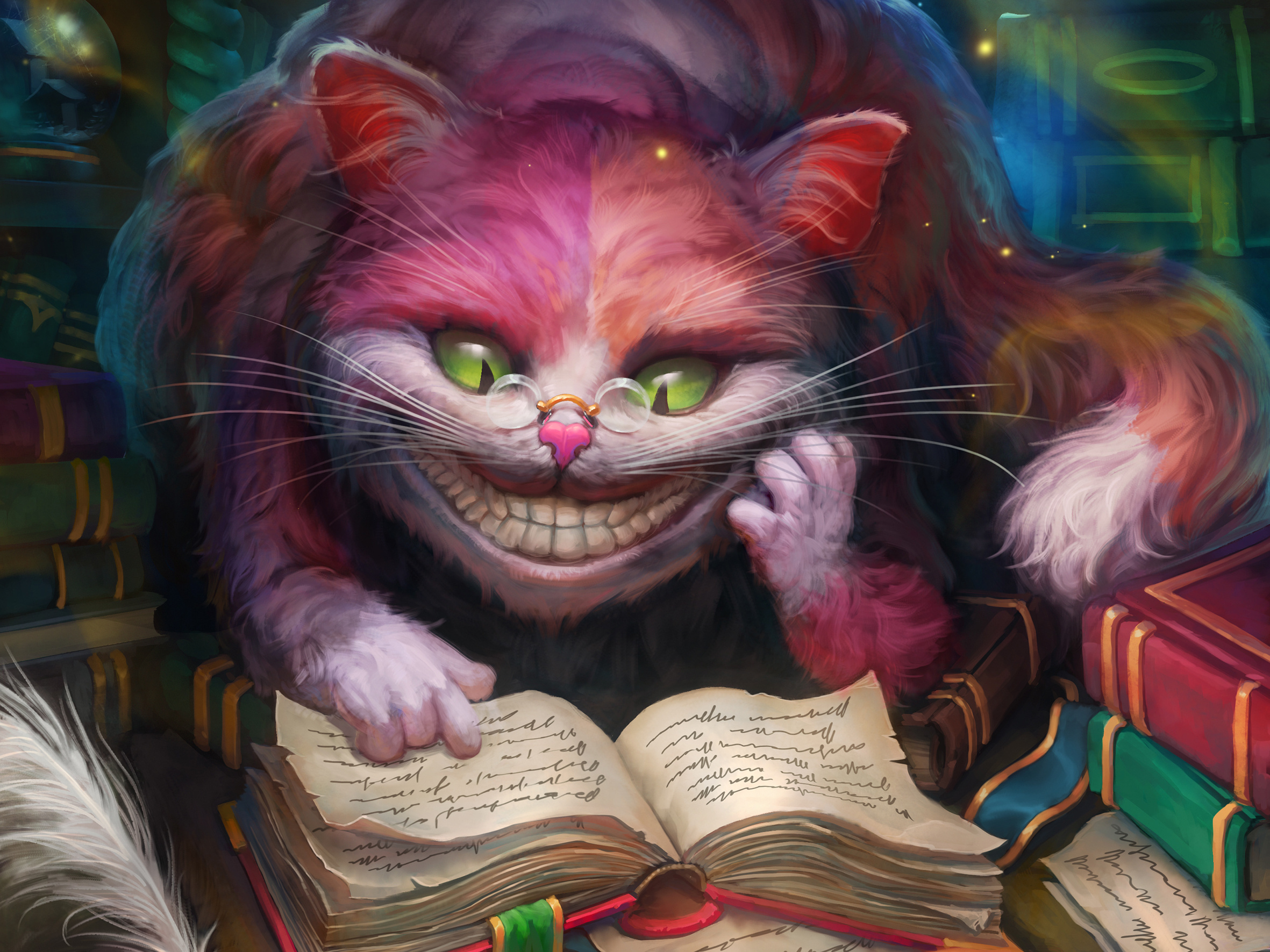Cheshire Cat: An enigmatic figure in the Lewis Carroll novel Alice's Adventures in Wonderland, published in 1865. 2370x1780 HD Wallpaper.