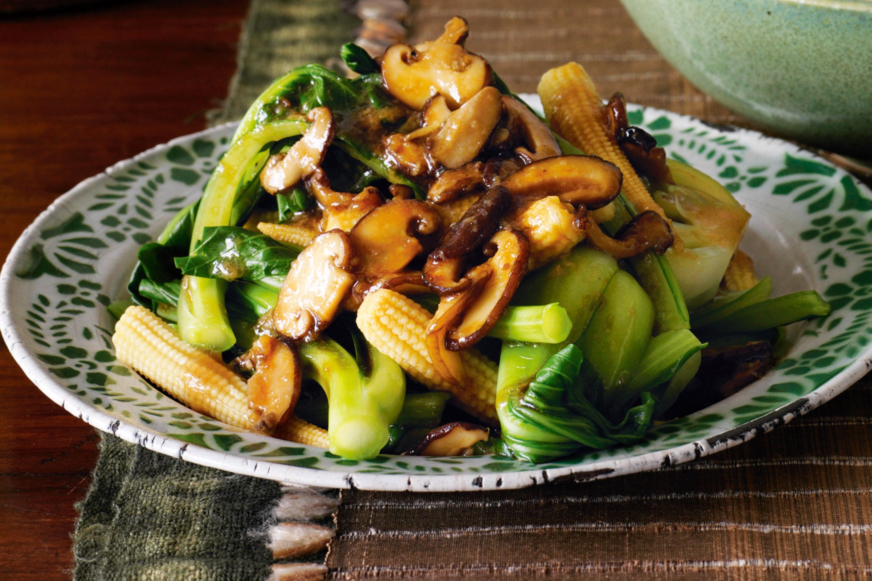 Asian greens with shiitake, Nutritious meal, Plant-based eating, Burst of flavors, 3000x2000 HD Desktop