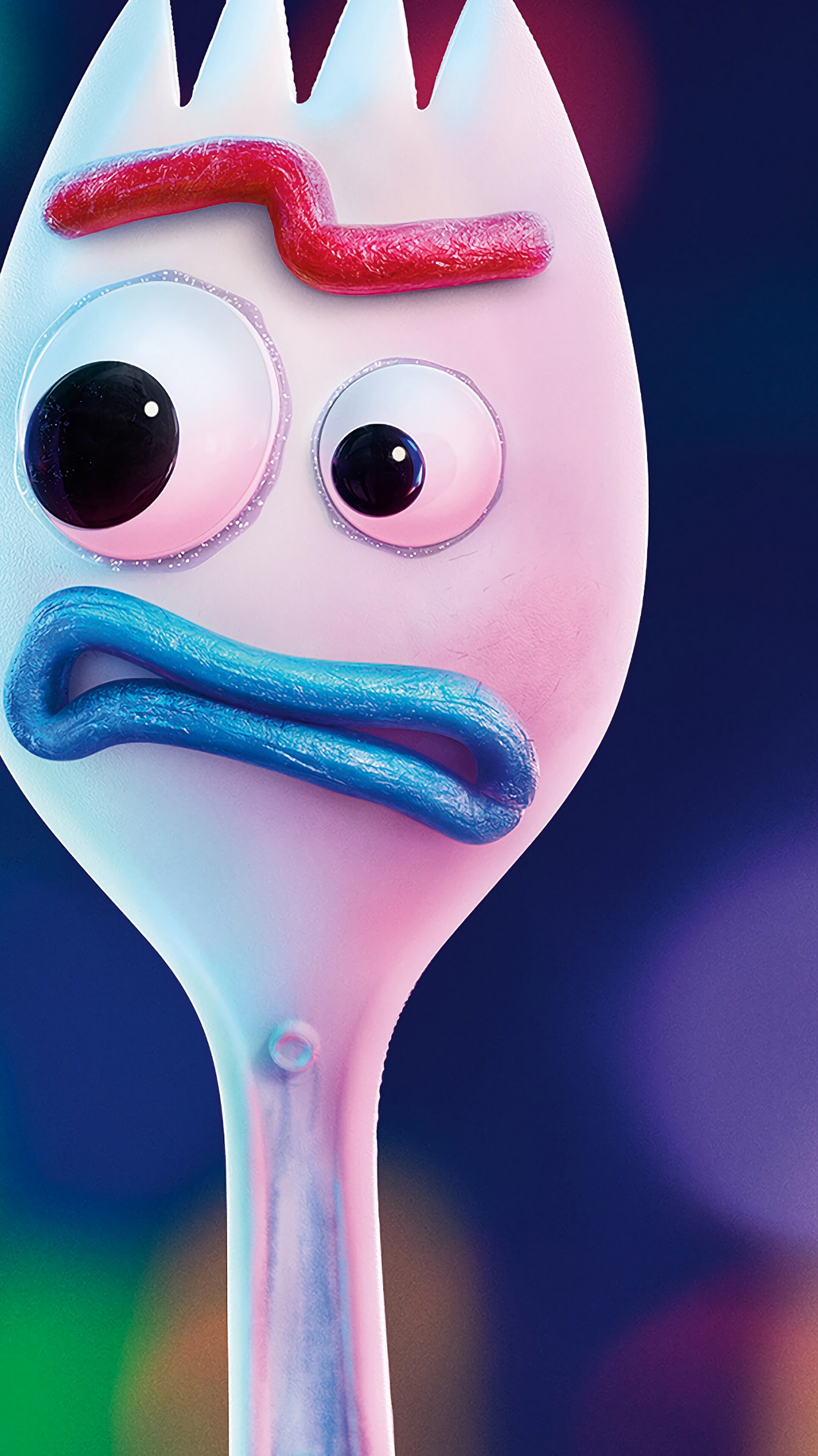 Toy Story: Forky, a sentient plastic spork with googly eyes, pipe cleaner arms and popsicle stick legs. 2160x3840 4K Wallpaper.