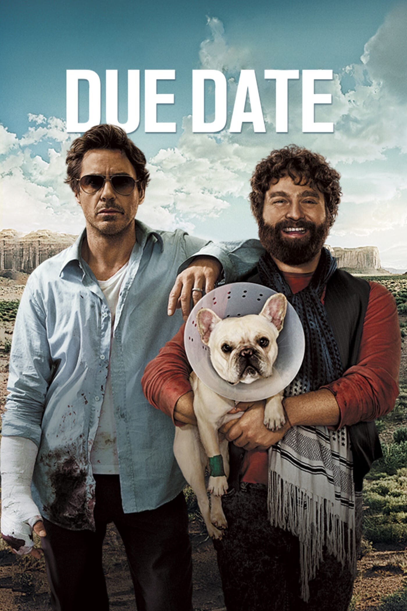 Due Date (Movie 2010): Comedy film, Hangover director T. Phillips, Two unlikely companions, Ethan Tremblay, Carrying the French bulldog. 1400x2100 HD Wallpaper.