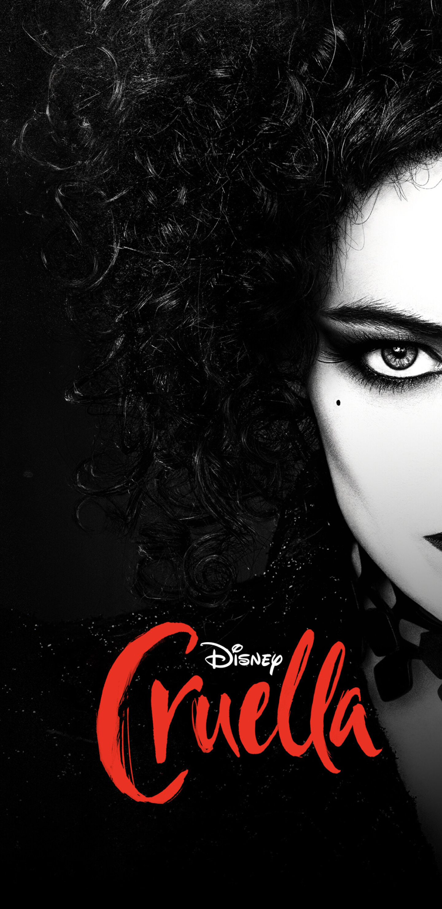 Cruella (2021): Born with half-black and half-white hair, Estella was labeled an outcast because of her looks and struggled to fit into the societal norm, Disney movie. 1440x2960 HD Wallpaper.