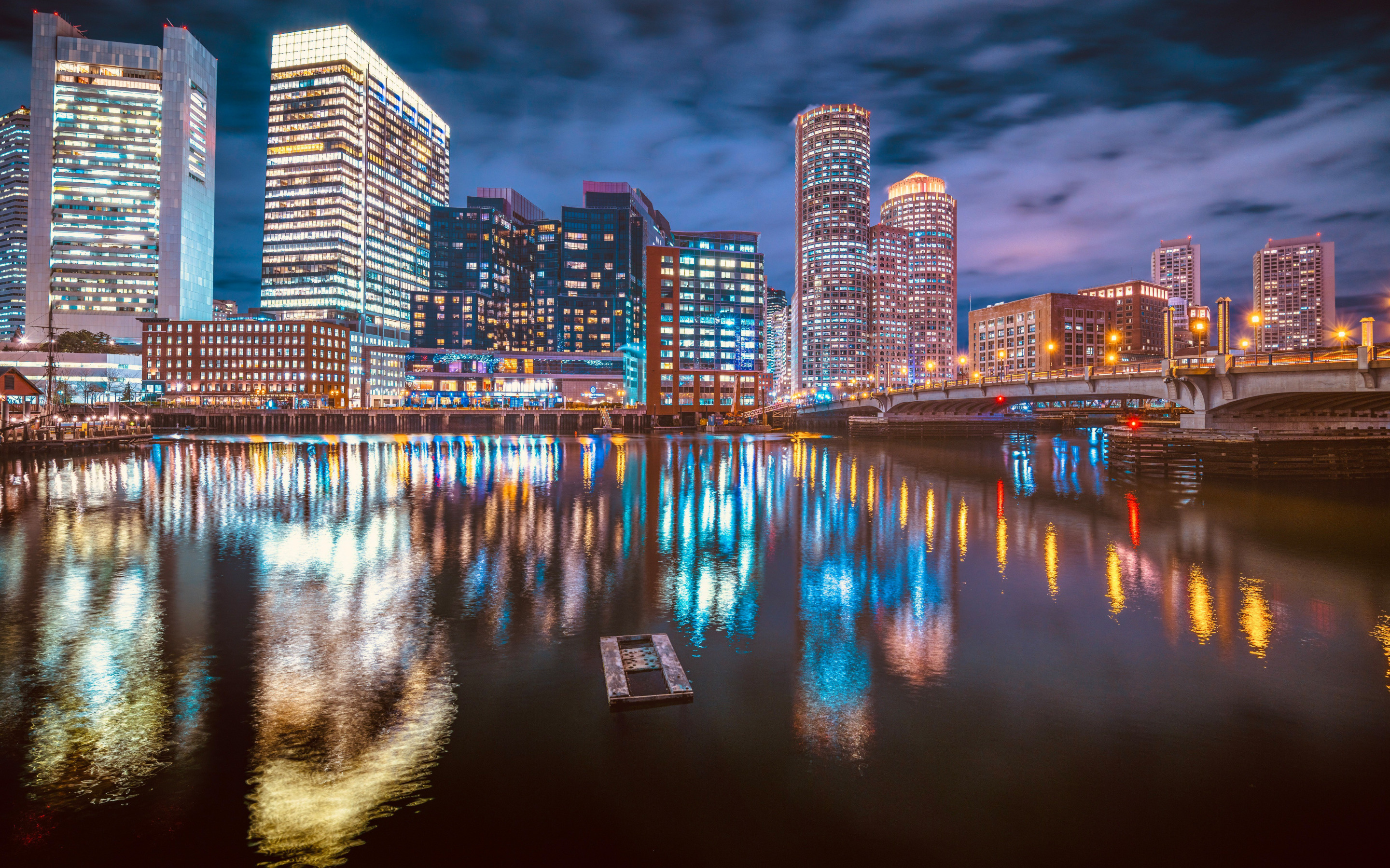 Massachusetts Travels, Boston waterfront, Iconic bridge, Night cityscape, 2880x1800 HD Desktop