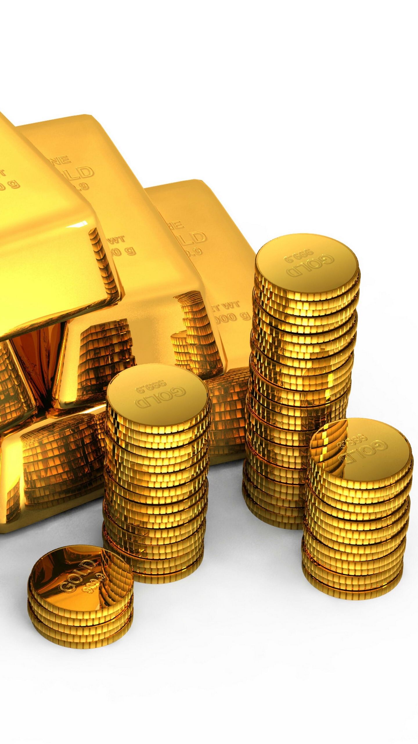 Shiny gold coins, Precious metal, Wealth accumulation, Investment, 1440x2560 HD Phone