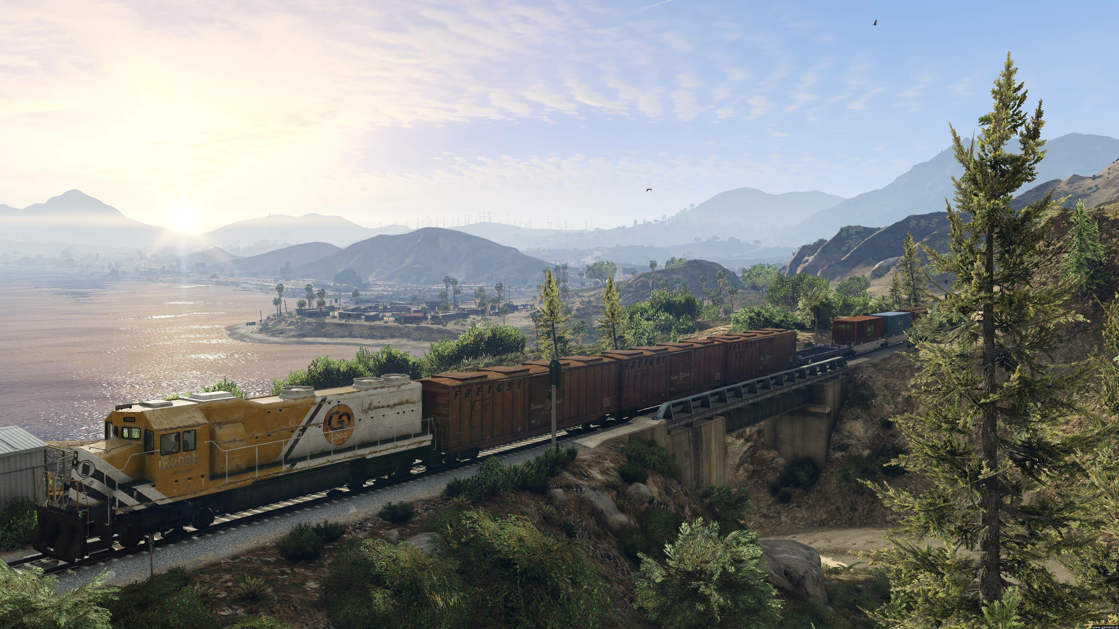 Grand Theft Auto 5: A landmark game, Gameplay focuses on an open world where the player can complete missions to progress an overall story. 3840x2160 4K Background.