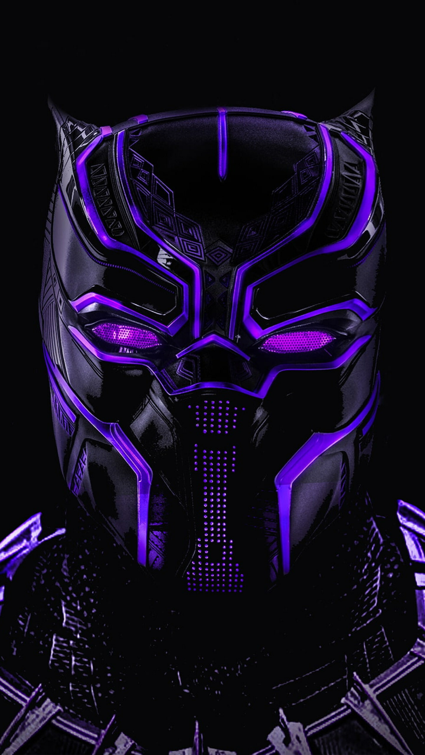 Black Panther: Wakanda Forever: Mask, Neon, Comic, Marvel, Superhero. 1440x2560 HD Background.