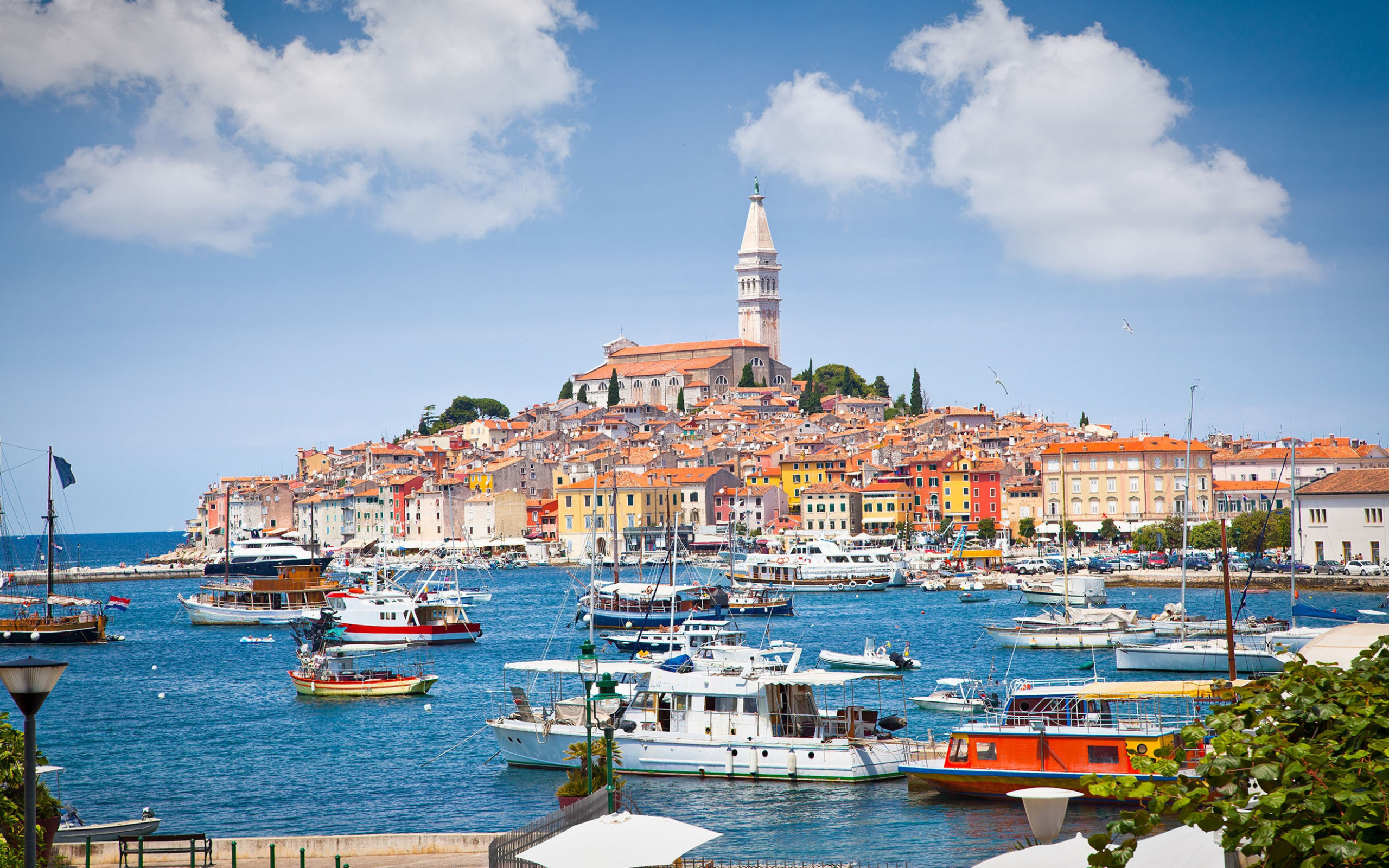 Adriatic Sea, Rovinj church, Adriatic summer, Yachts and city, 2560x1600 HD Desktop