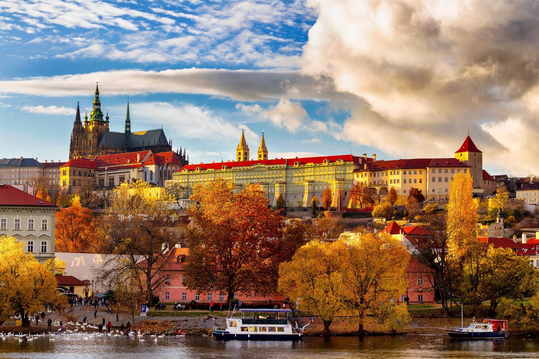 Prague Castle, Golden hour, Autumn scenery, Majestic architecture, 2050x1370 HD Desktop