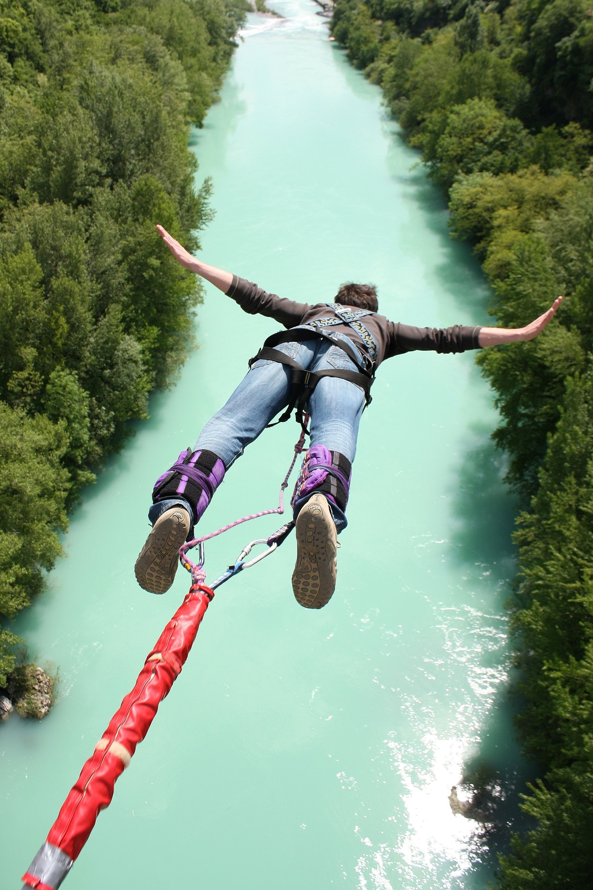 Bungee Jumping: Falling from a launching pad, A free-fall above the river, Extreme activity. 2000x3000 HD Wallpaper.