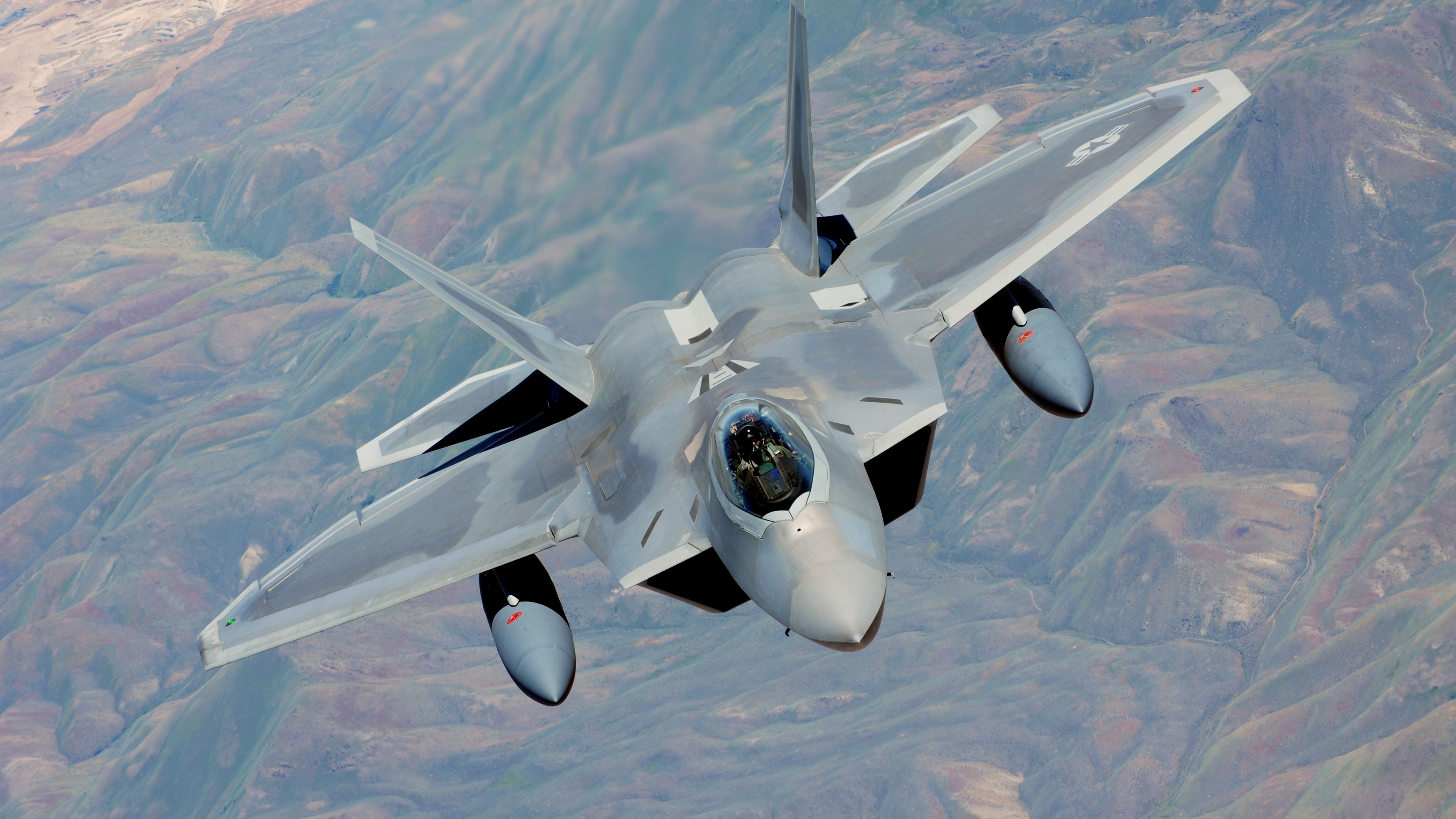 Stealth air superiority, Mountain military, Lockheed Martin F-22 Raptor, US Air Force, 3840x2160 4K Desktop