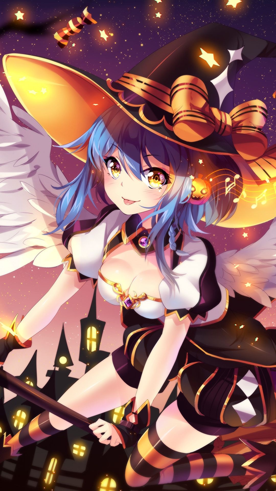 Halloween Anime, Anime Girls in Halloween Costumes, Dark Art, 1080x1920 Full HD Phone