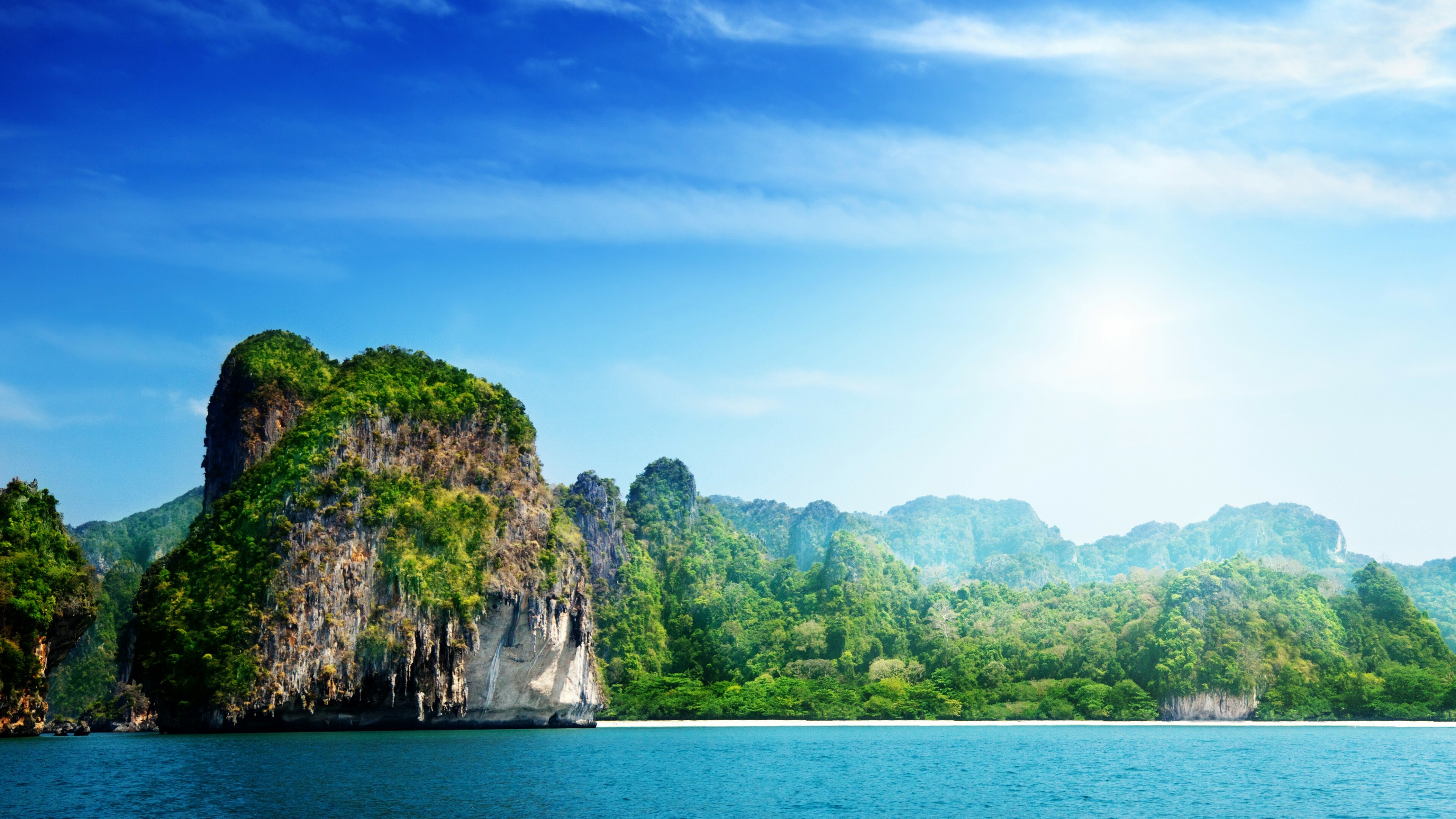 Thailand: Ocean, Rocks, The country is bordered to the east by Laos and Cambodia. 3840x2160 4K Background.