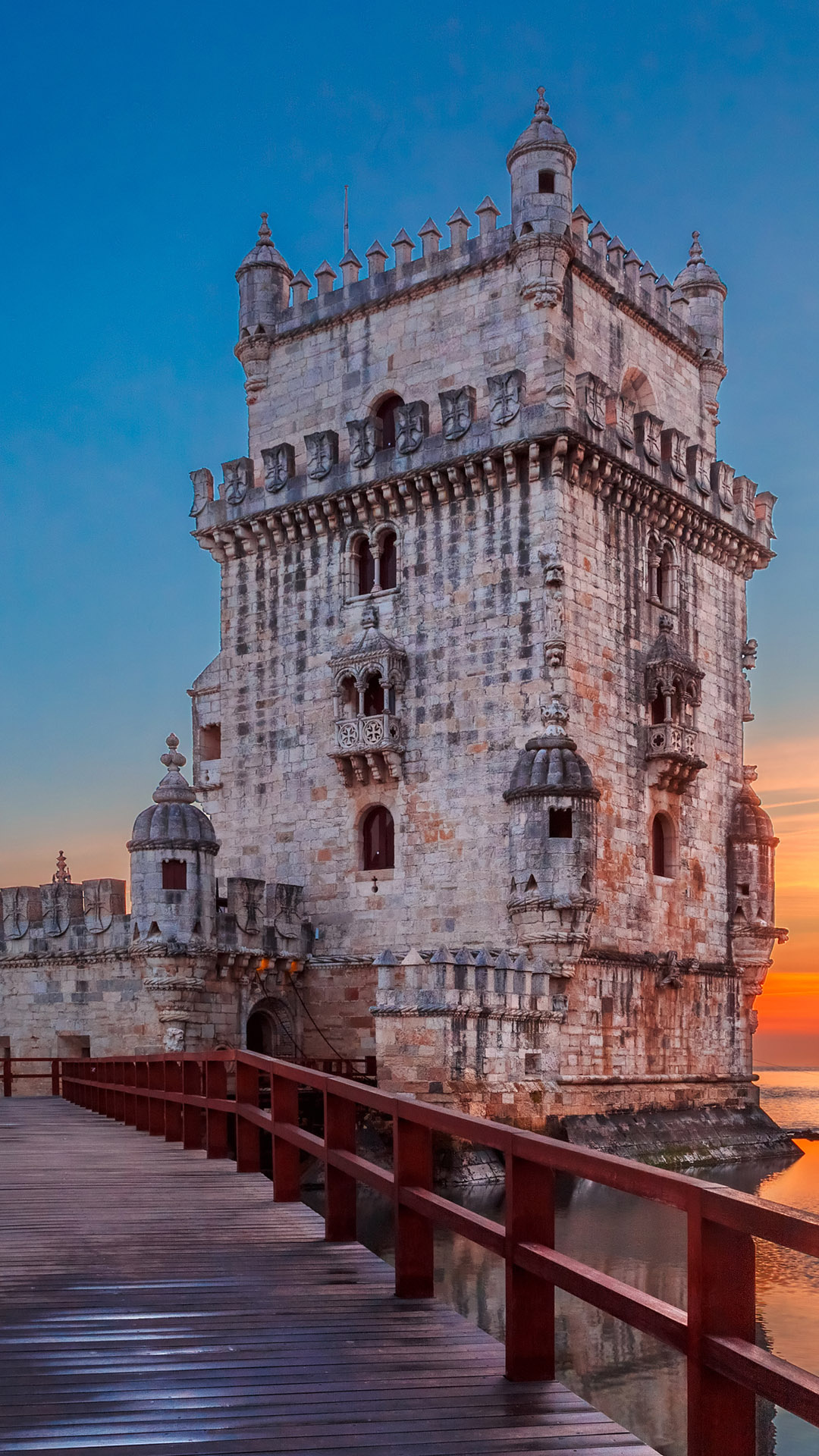 Belem Tower, Tagus River, Lisbon sunset, Windows 10 spotlight, 1080x1920 Full HD Phone