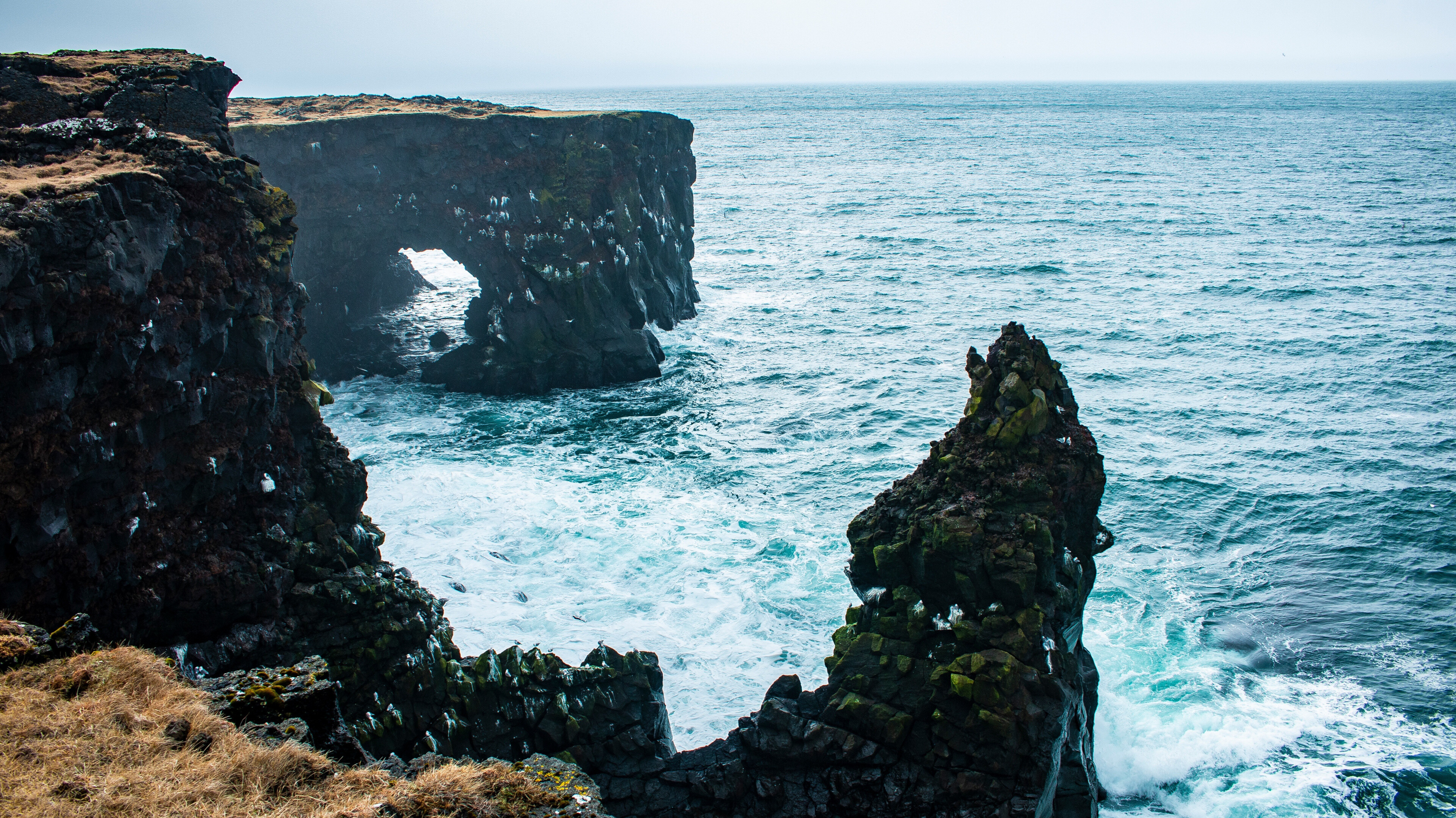Geology: Arch, Coast, Rocks, Iceland, The Snæfellsjökull National Park. 3840x2160 4K Background.