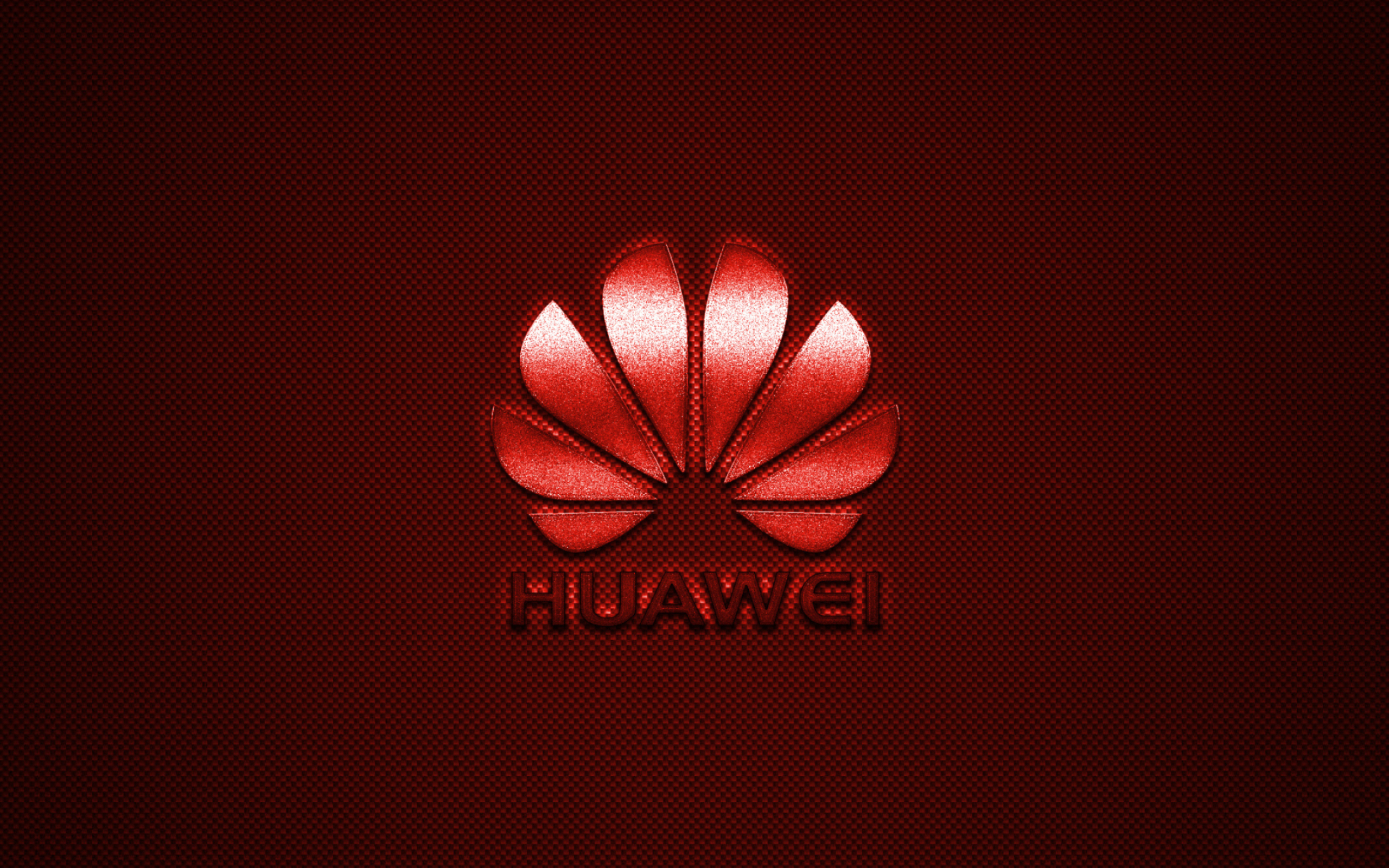 Huawei logo, Red shiny emblem, Carbon fiber texture, High quality art, 2560x1600 HD Desktop