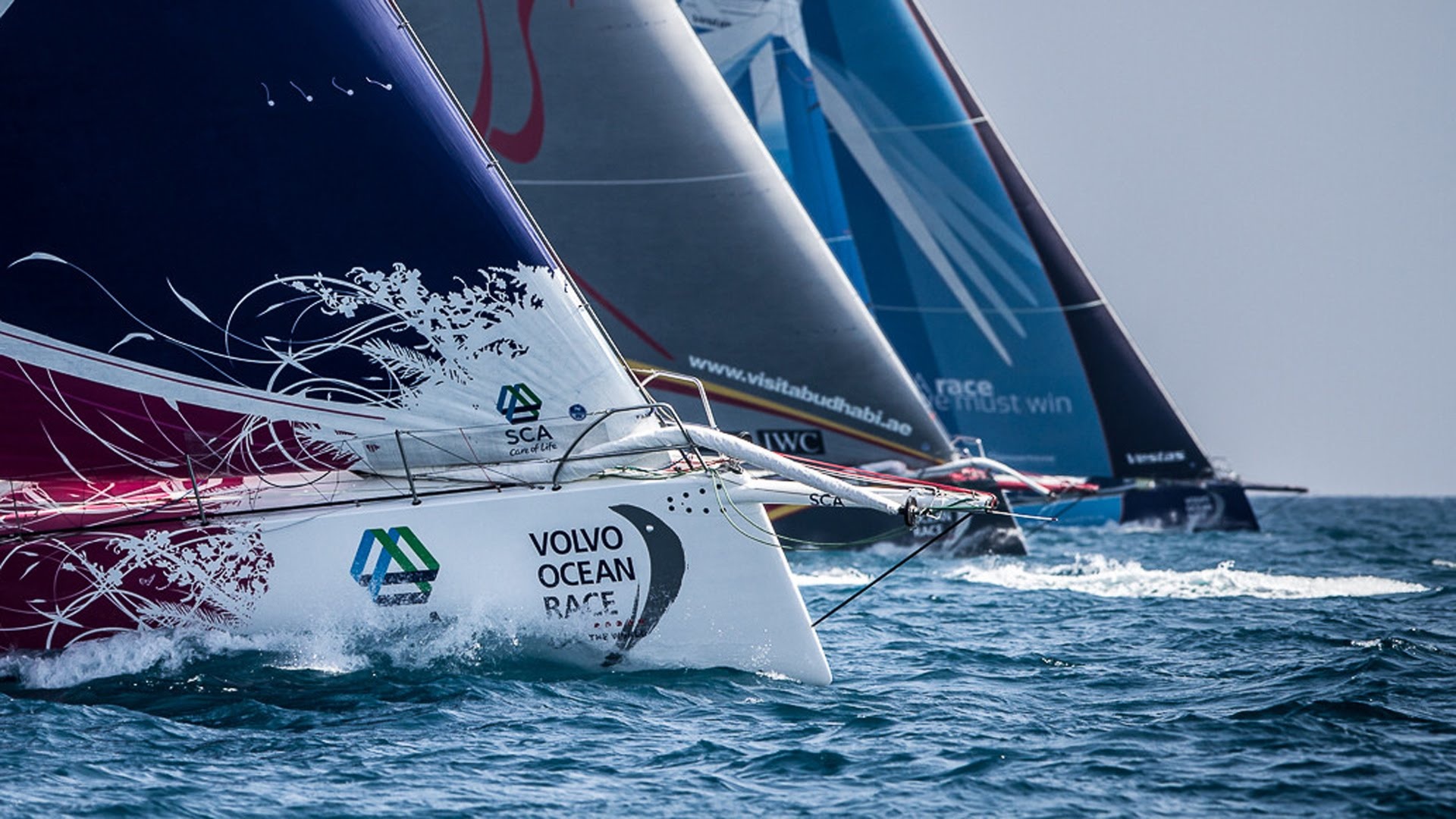 Yacht Racing: Volvo Ocean Race, Water competition tournament, Sailboats competition. 1920x1080 Full HD Wallpaper.