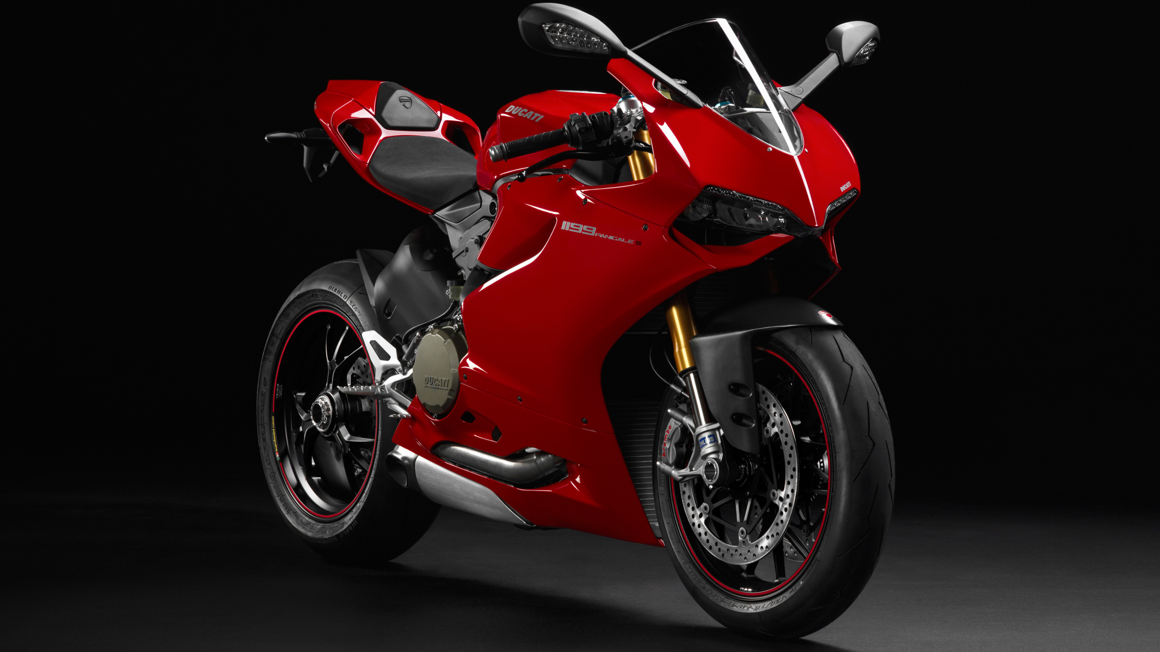 Superbike: The Ducati 1199 Panigale sports motorcycle that was introduced at the 2011 Milan Motorcycle Show. 3840x2160 4K Background.