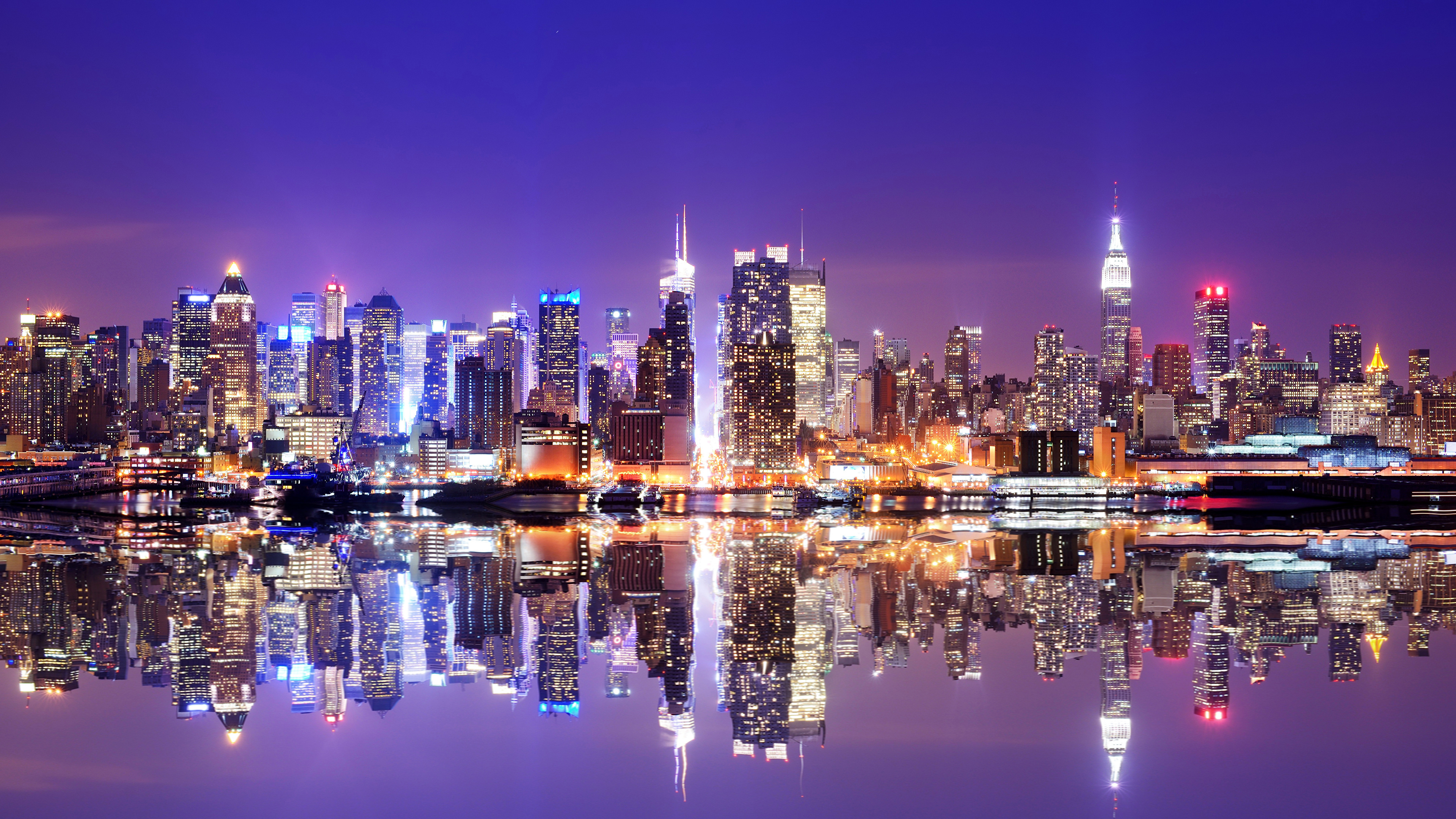 Manhattan Skyline, Wallpaper download, Nighttime beauty, College vibes, 3840x2160 4K Desktop