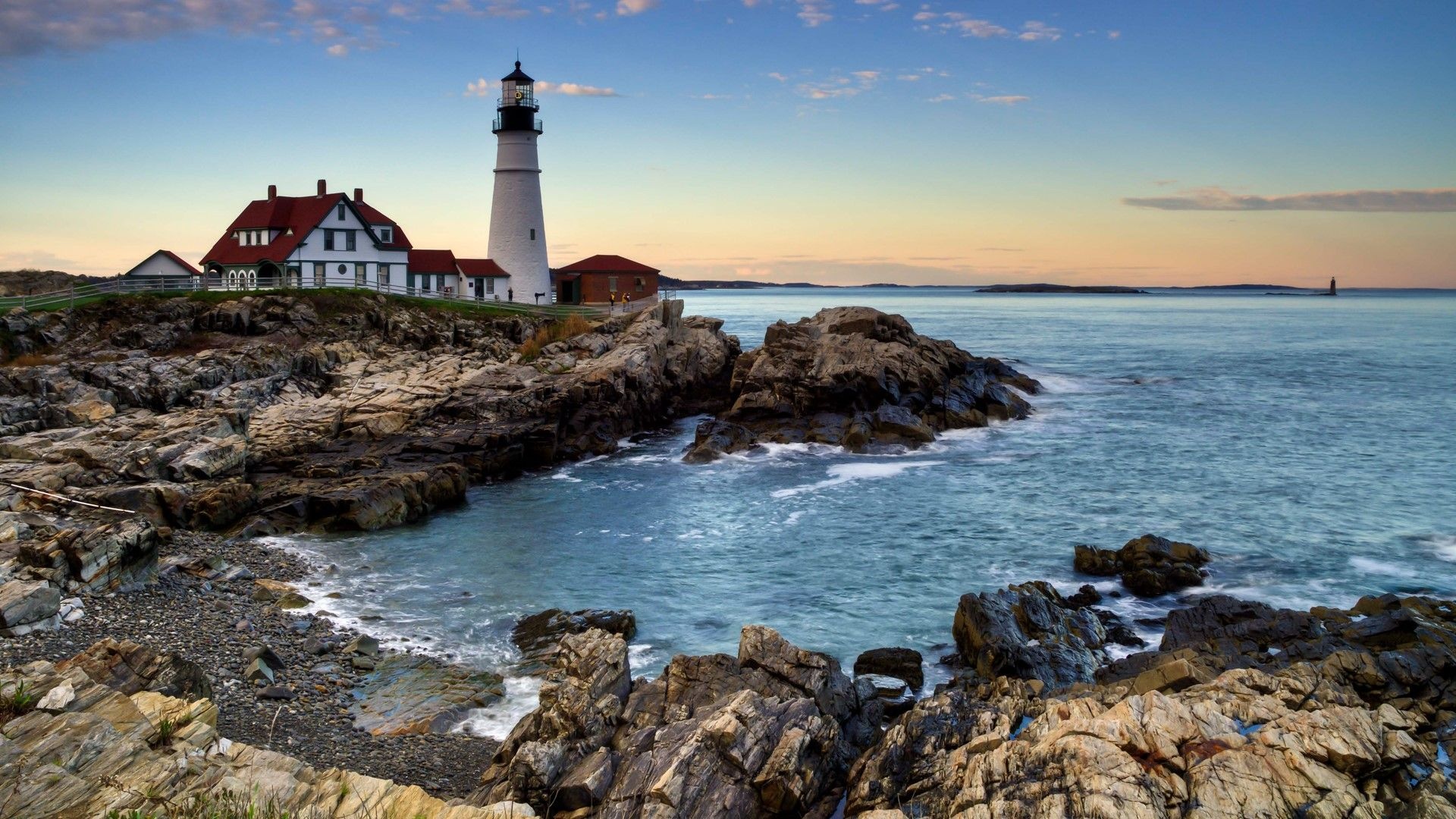 Maine travels, Portland head lighthouse, Sunset cape elizabeth, American road trip, 1920x1080 Full HD Desktop
