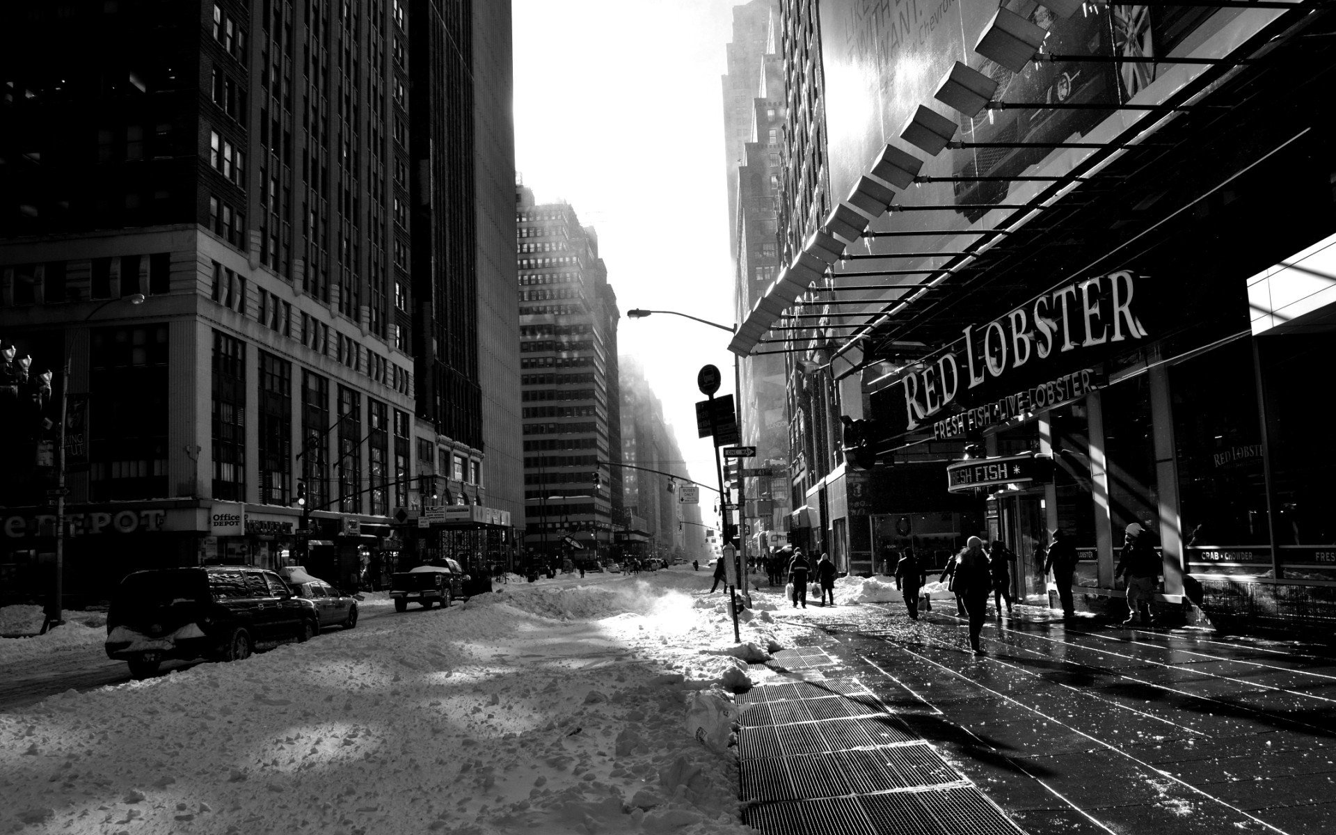 New York Streets, Travels, Monochrome, Snow, 1920x1200 HD Desktop