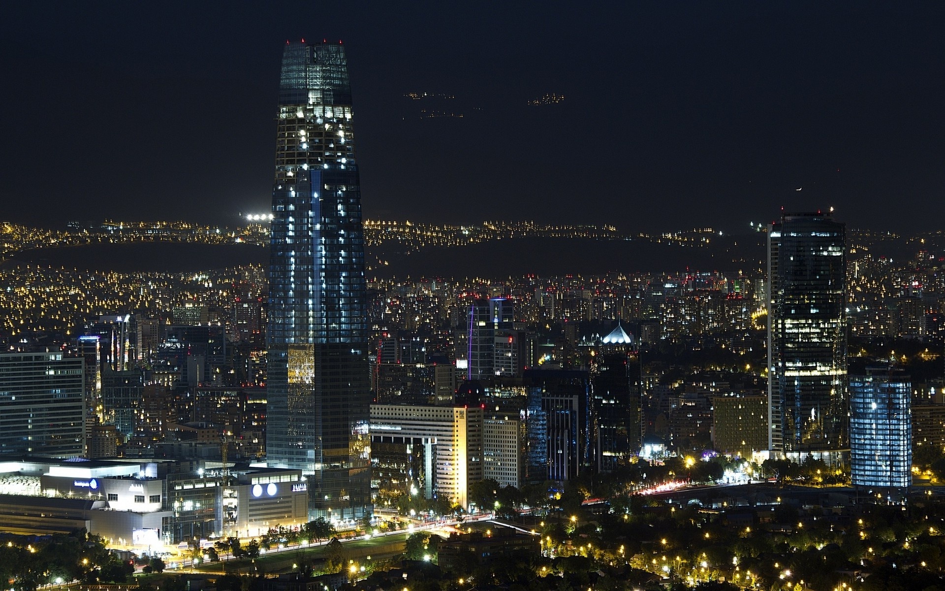 Nighttime cityscape, Santiago de Chile, Landscape lights, Skyscraper beauty, 1920x1200 HD Desktop