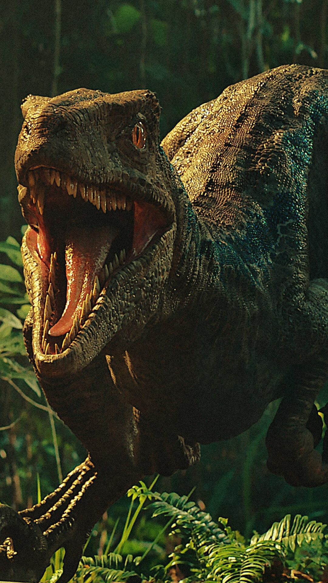 Jurassic World: The dinosaurs, created as theme park attractions. 1080x1920 Full HD Background.