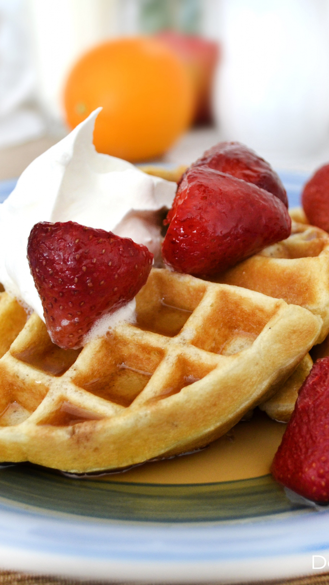 Waffle: A leavened batter or dough cooked between two hot plates. 1080x1920 Full HD Wallpaper.