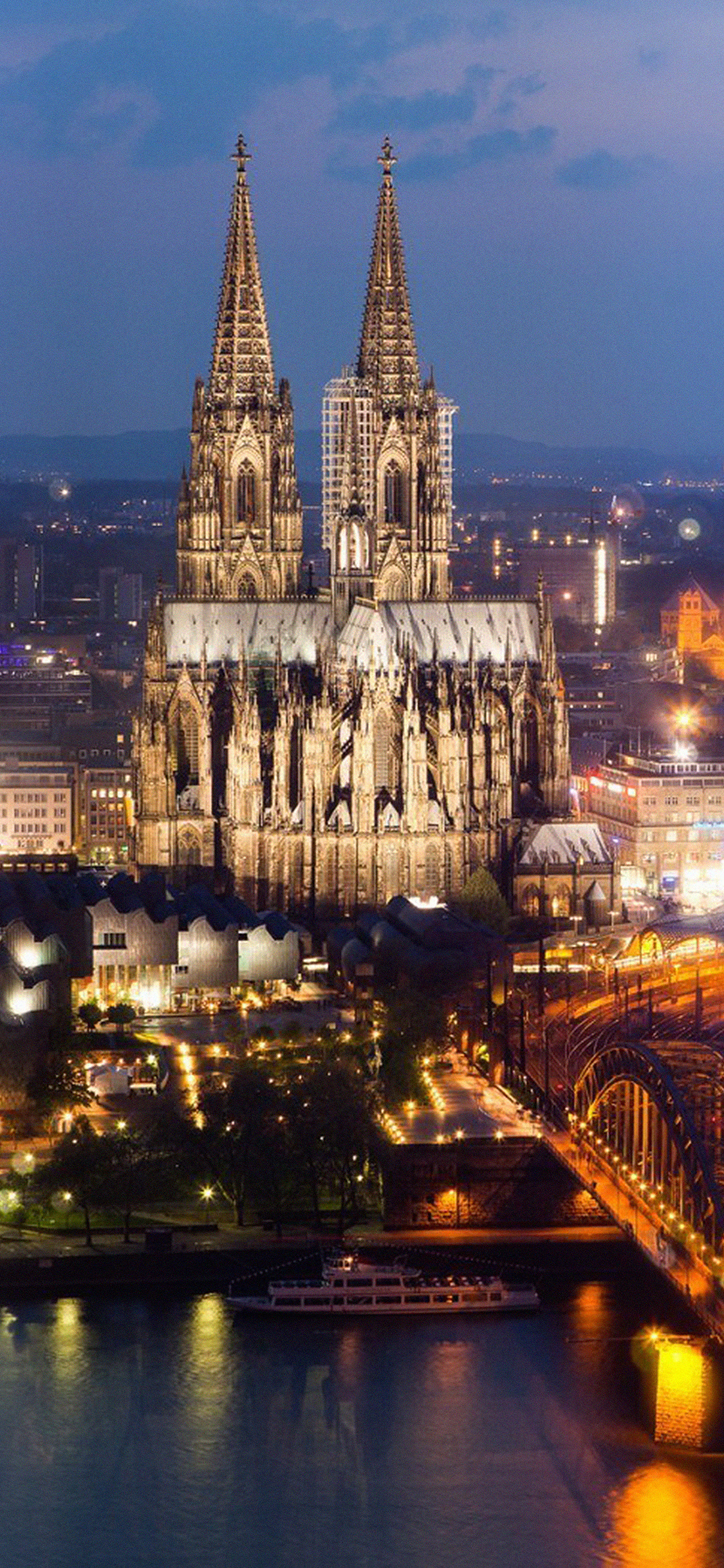 Cathedral: Hohenzollern Bridge, Church of Saint Peter, Cologne, Germany. 1130x2440 HD Wallpaper.