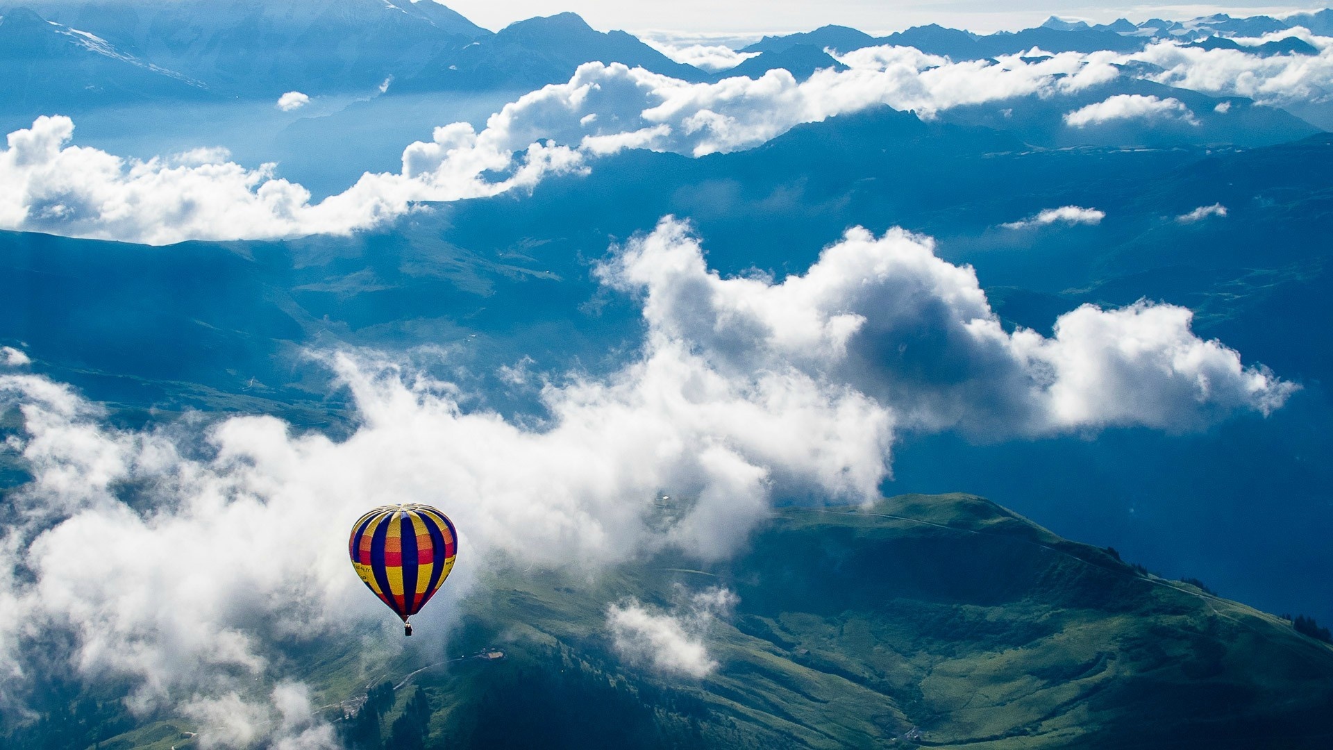 Air Sports: The Alps, High-altitude floating vehicle in Earth's upper atmosphere, Hot air balloon's aerostat. 1920x1080 Full HD Wallpaper.