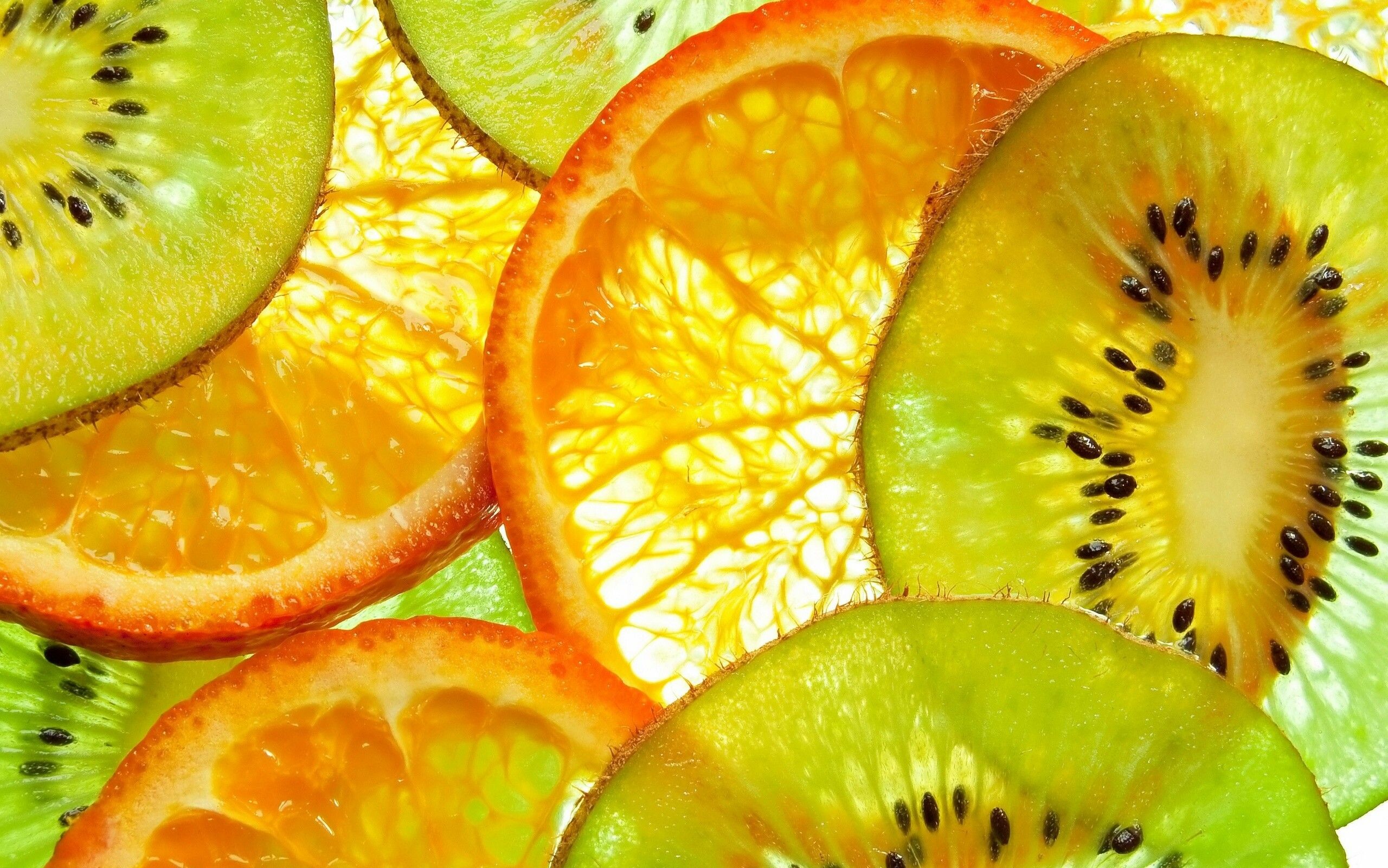 Fruit: Kiwi, Orange, Full of important vitamins and minerals. 2560x1600 HD Background.
