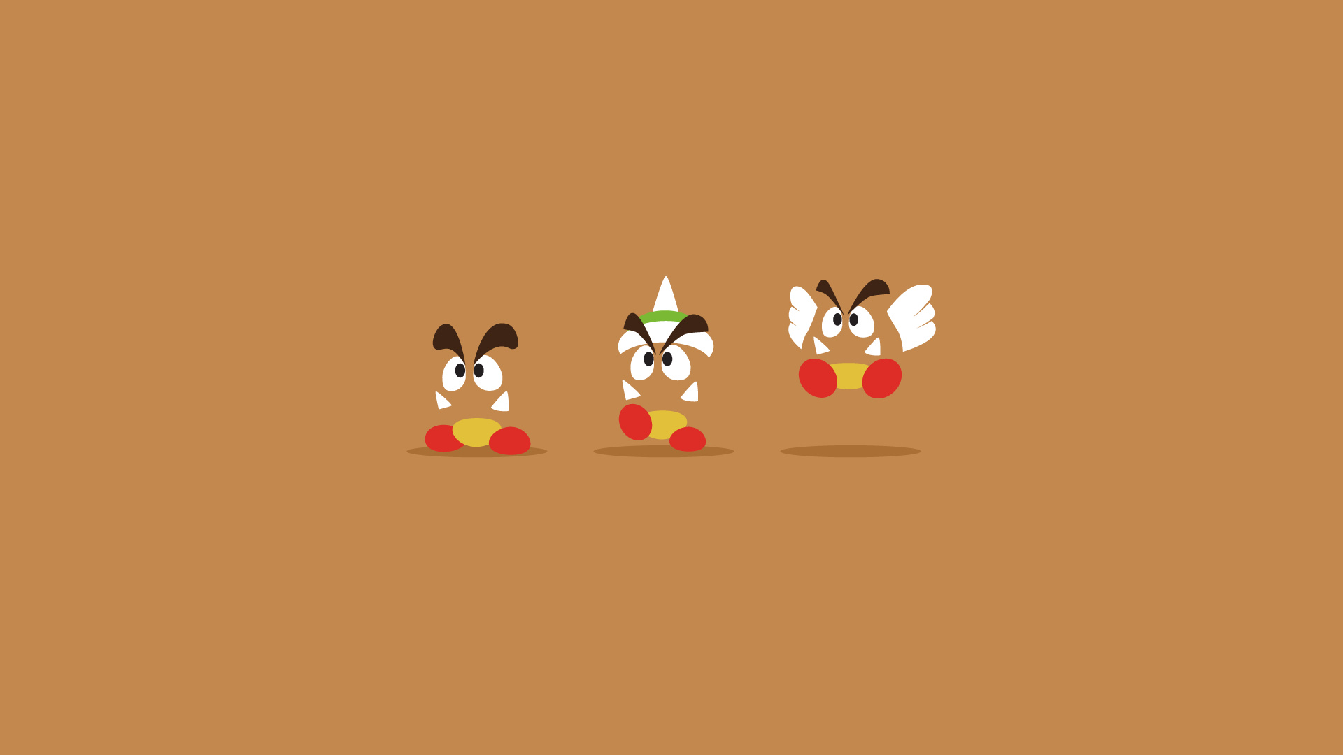 Goomba: Several types of Goombas in Super Mario series, Paragoombas, A brown mushroom-like creatures with dark brown legs. 1920x1080 Full HD Background.