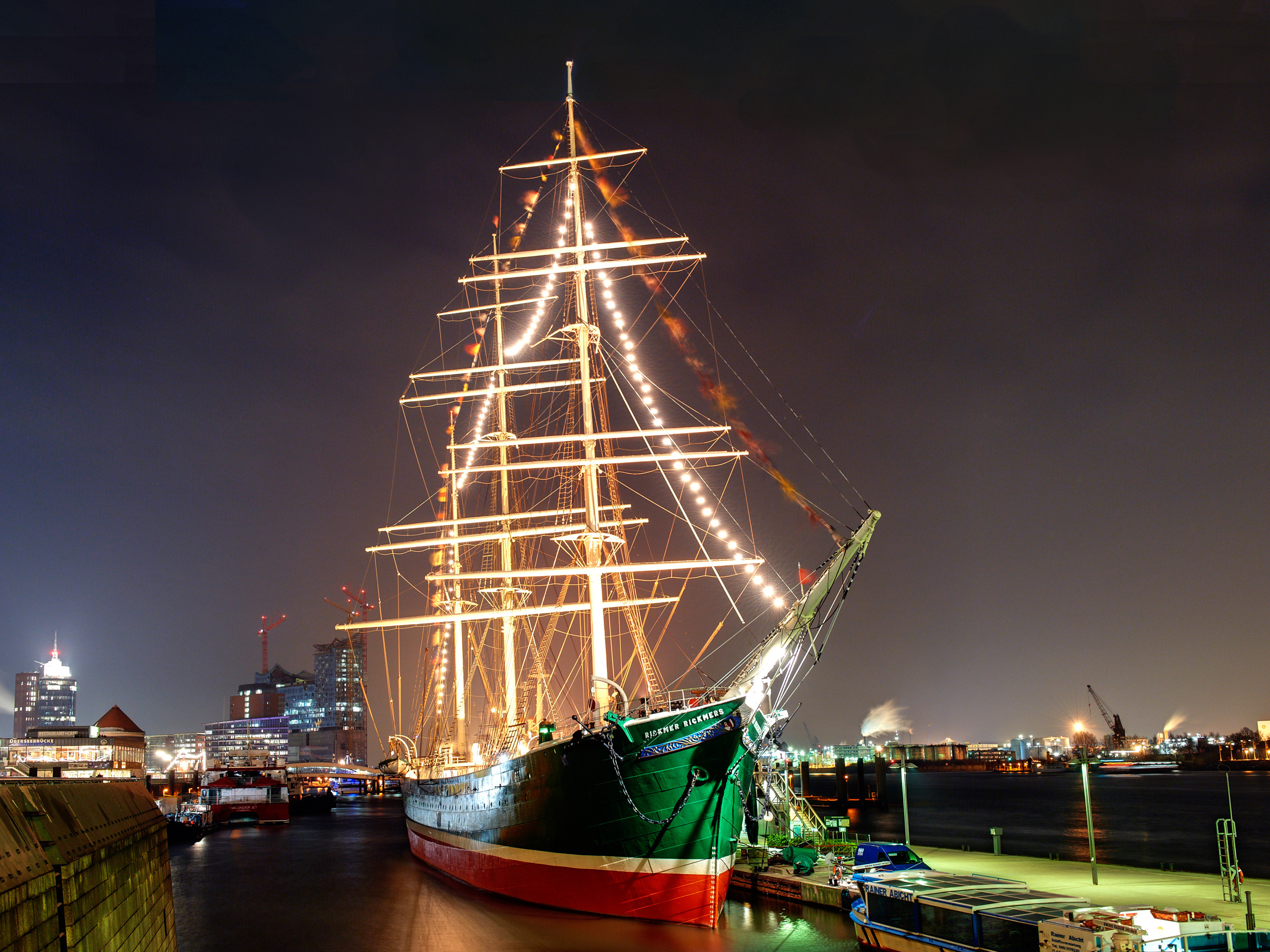 Windjammer: A large sailing ship built in 1896, The Lower Elbe. 2500x1880 HD Background.