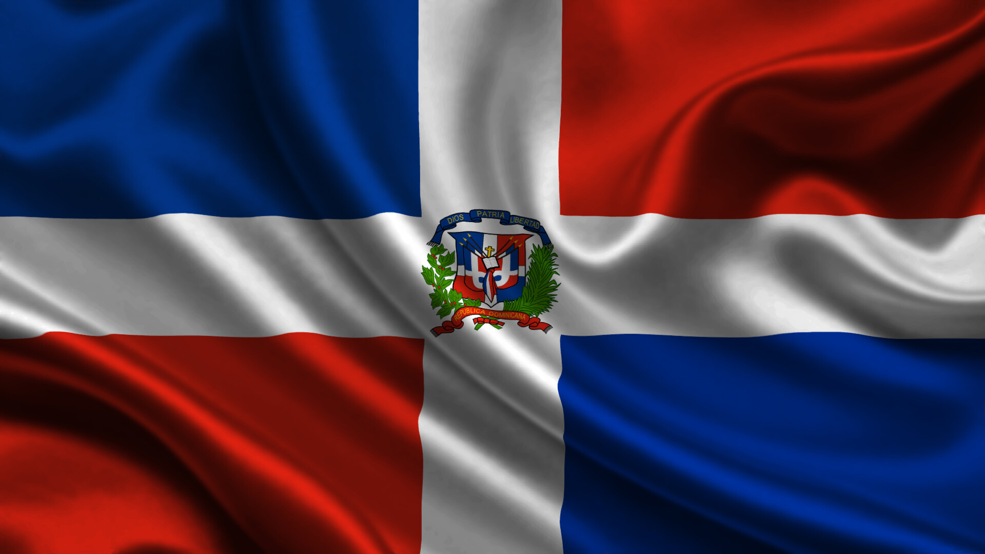 Dominican Republic: Flag, The country has a total coastline of 1,288 kilometers (800 miles). 1920x1080 Full HD Background.