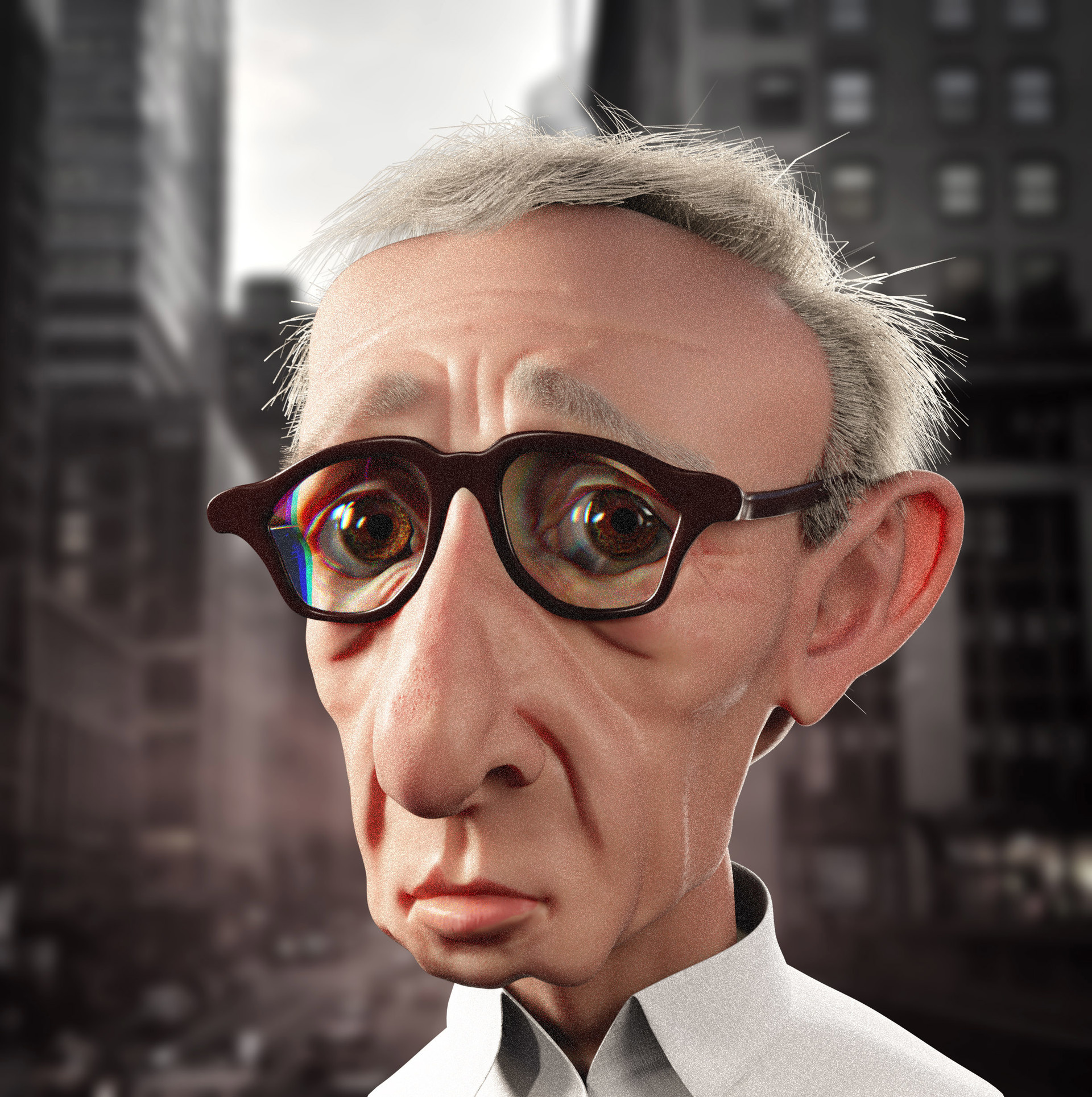 Woody Allen caricature, ArtStation, Funny portrayal, Recognizable, 1920x1930 HD Phone