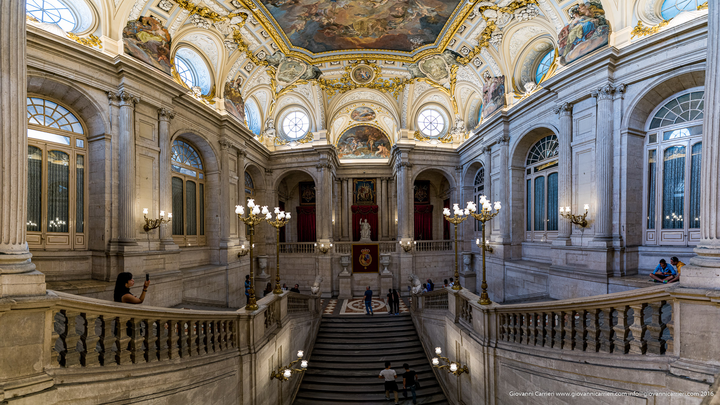 Madrid Palace, Entrance staircase, Architectural detail, Majestic view, 2400x1350 HD Desktop