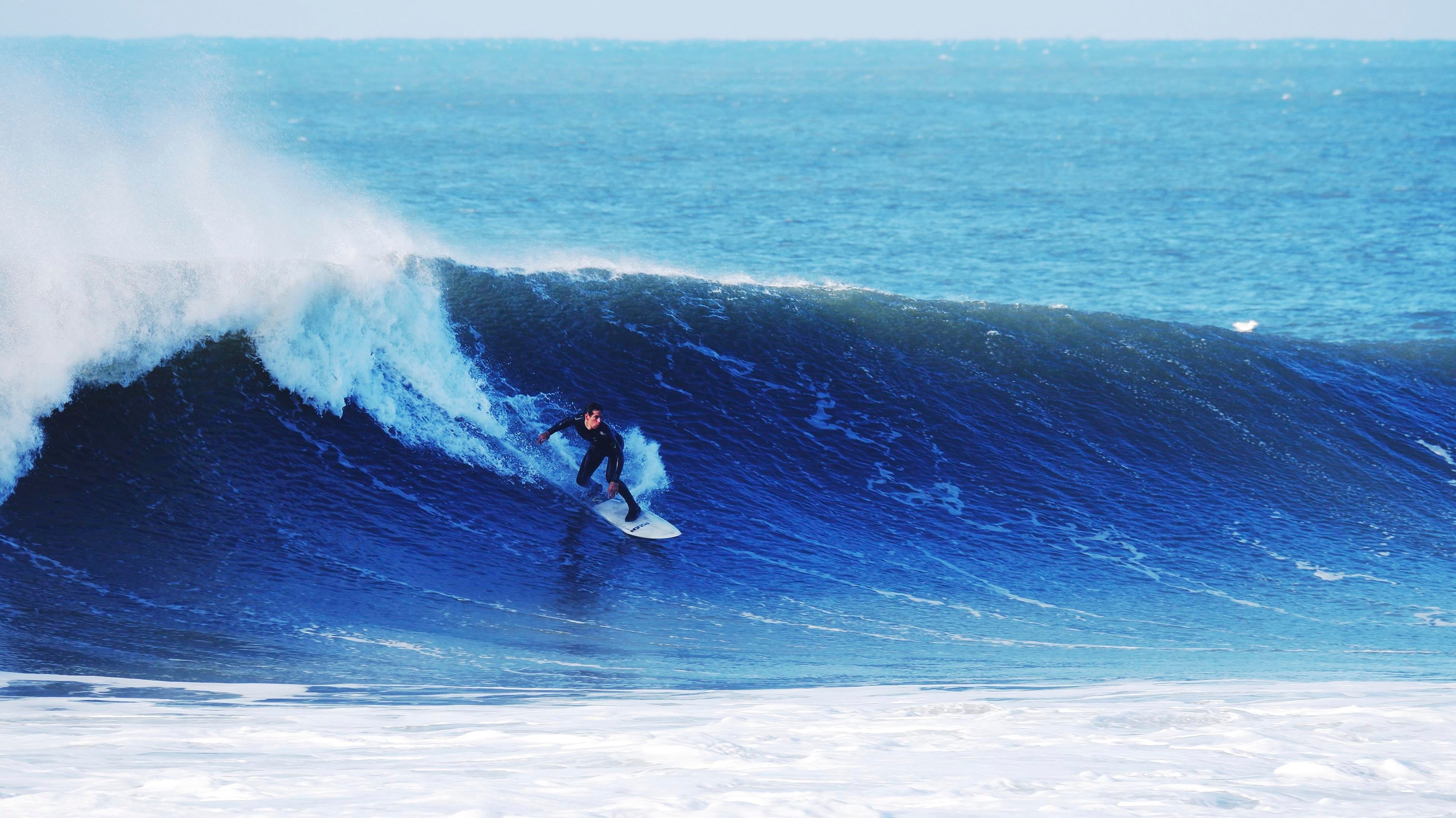 Surfing: Ocean shores water sports discipline, Competitive performance sport. 3840x2160 4K Wallpaper.