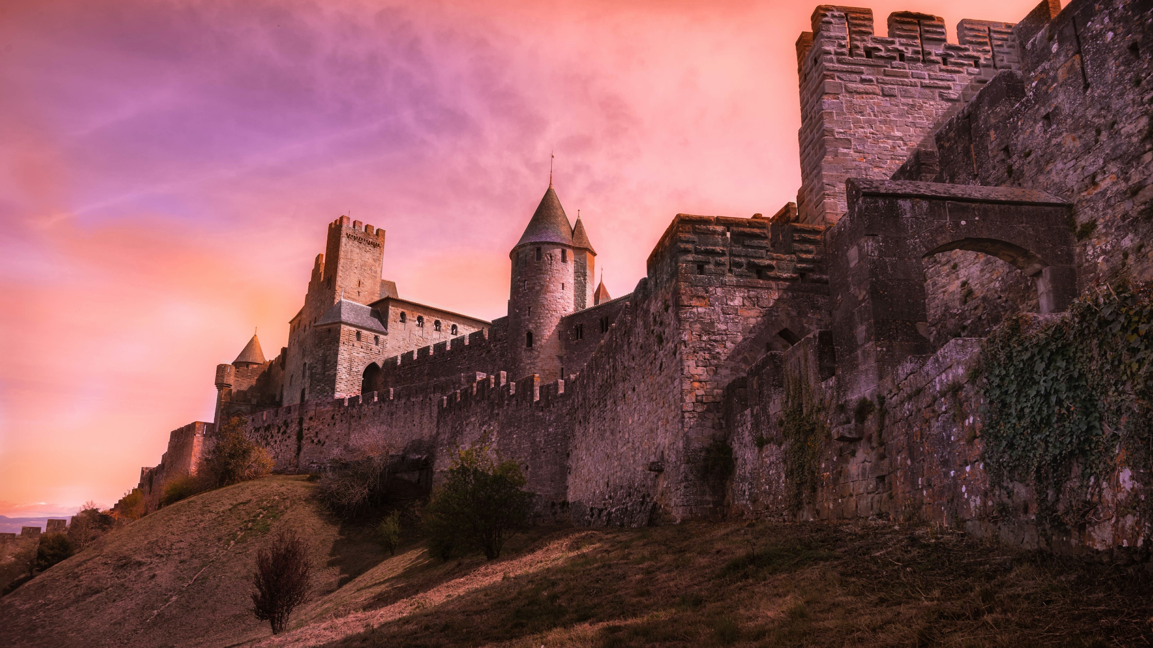 Carcassonne, Fortified city, Wallpaper, Backiee, 3840x2160 4K Desktop